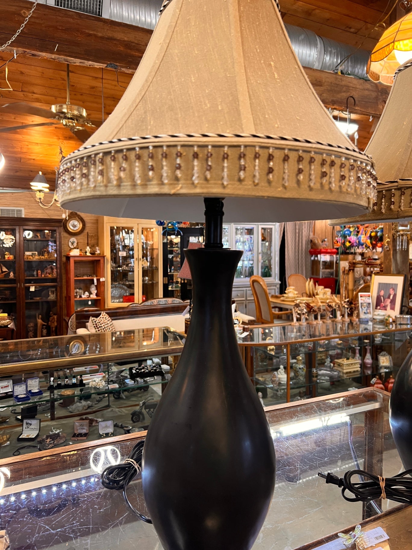 Large Brown Beaded Table Lamp