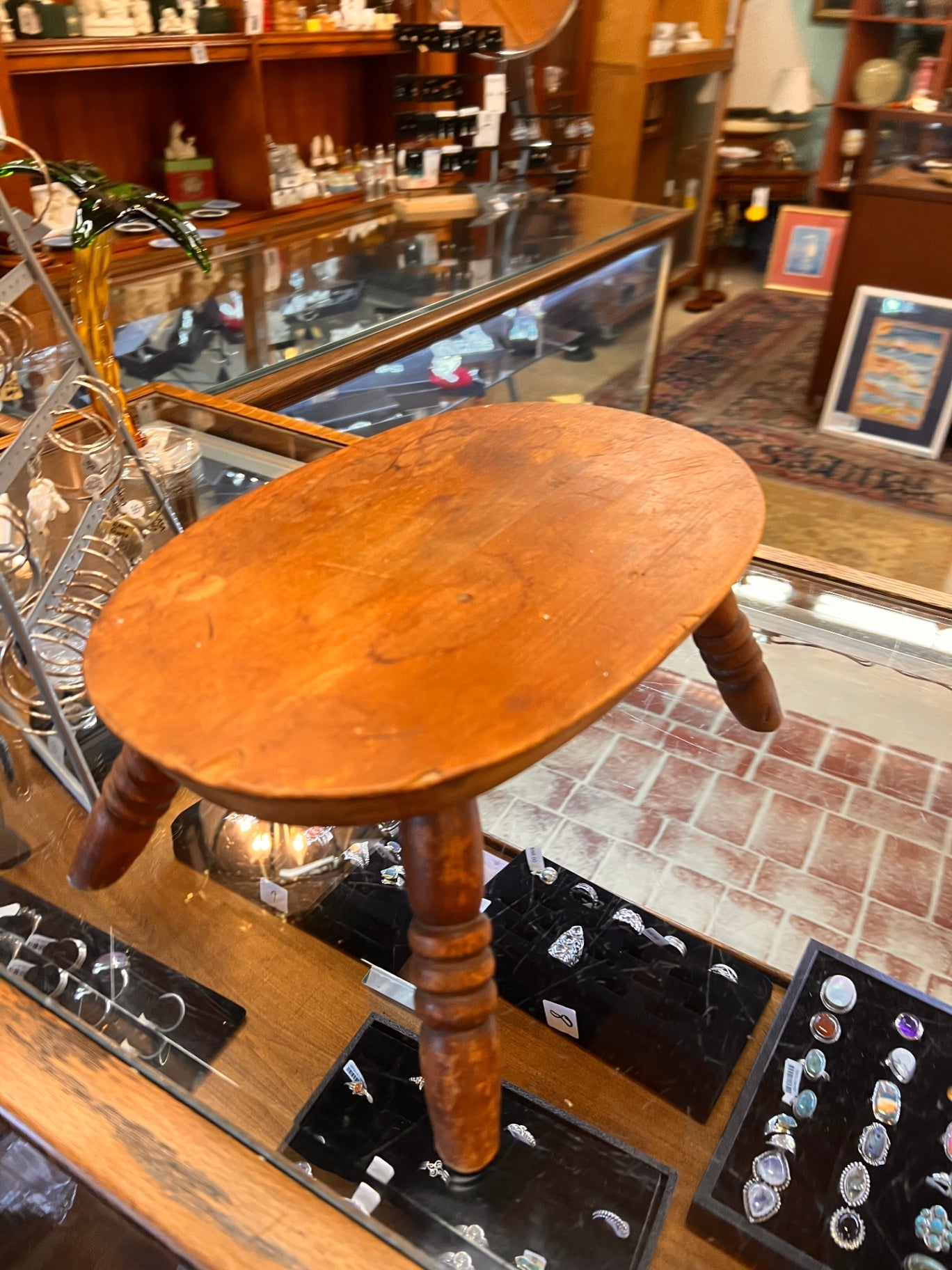 1980's Oval Wooden Stepstool Footstool, Dark Wood Stepstool PlandStand
