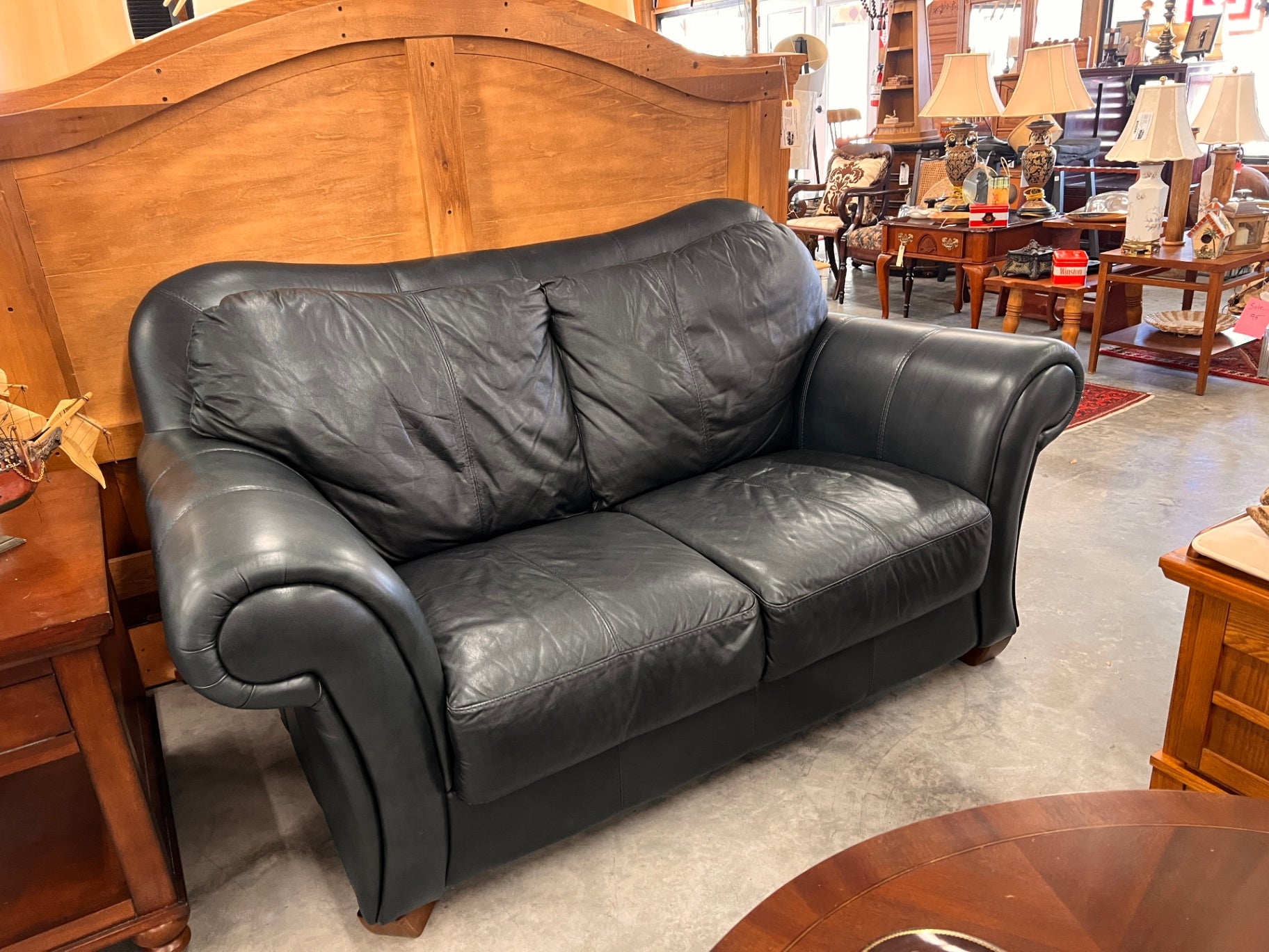 Blue Leather Loveseat 