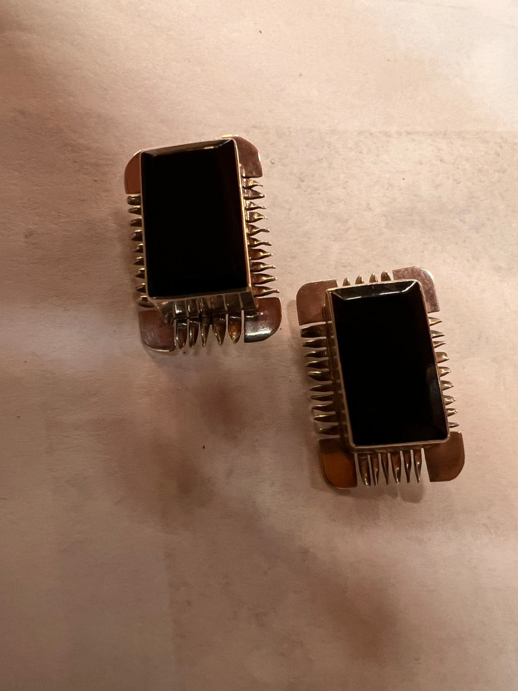 Stunning Black Onyx Mexican Sterling Clip On Earrings