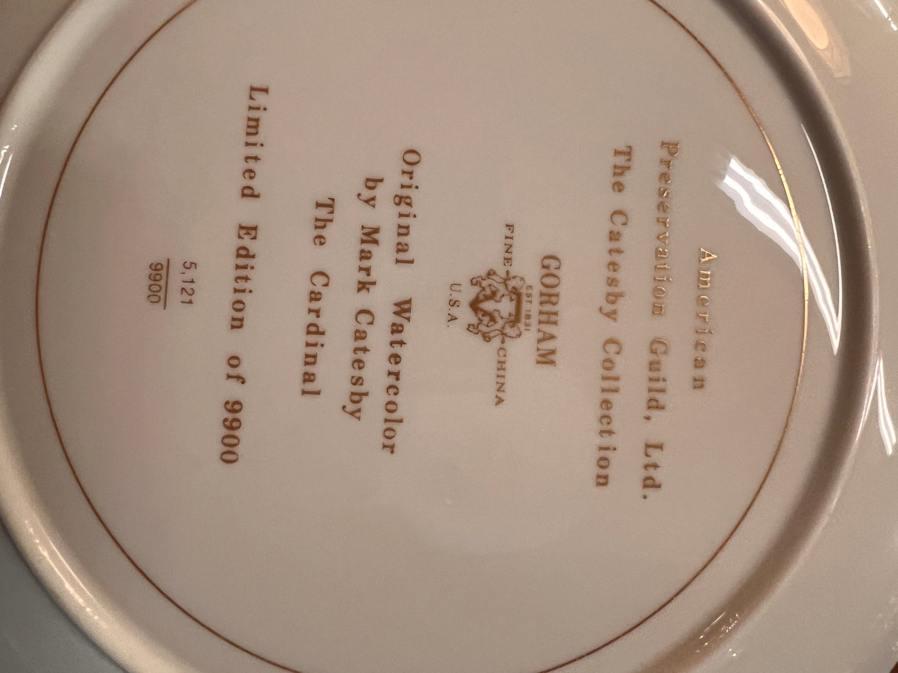 Gorham Mark Catesby THE CARDINAL Lg 10 1/2" Ltd Ed Plate AMERICAN PRES. GUILD