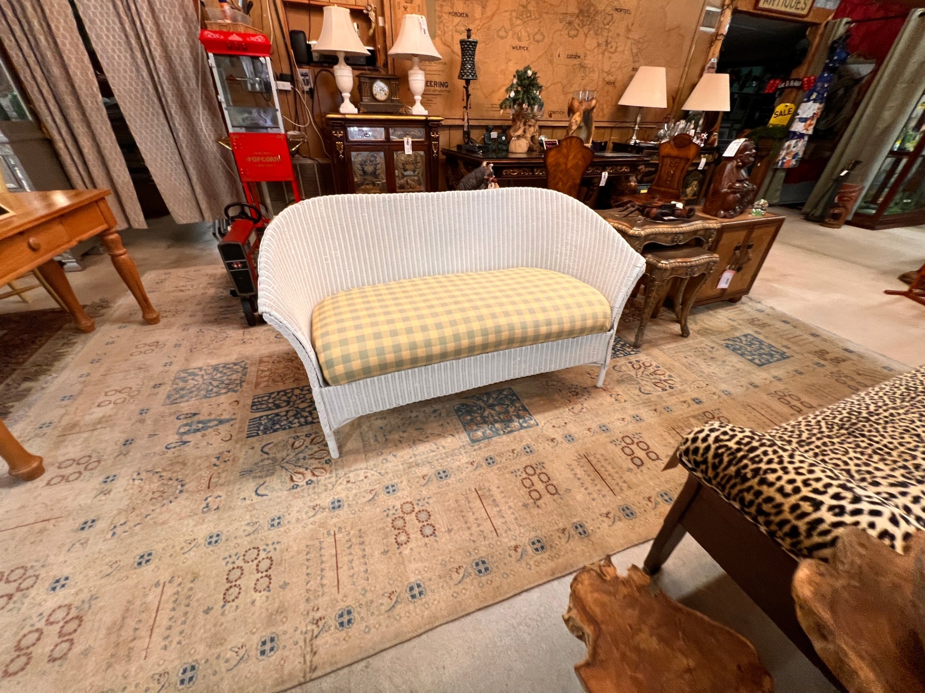 Vintage White Wicker Rattan Love Seat