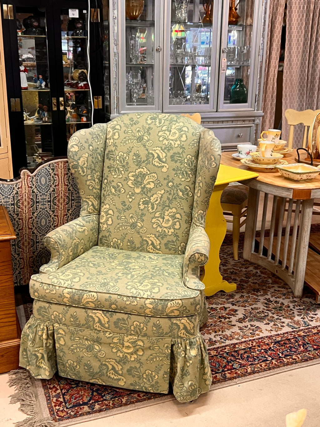 Paisley Floral Patter Green Wingback Chair