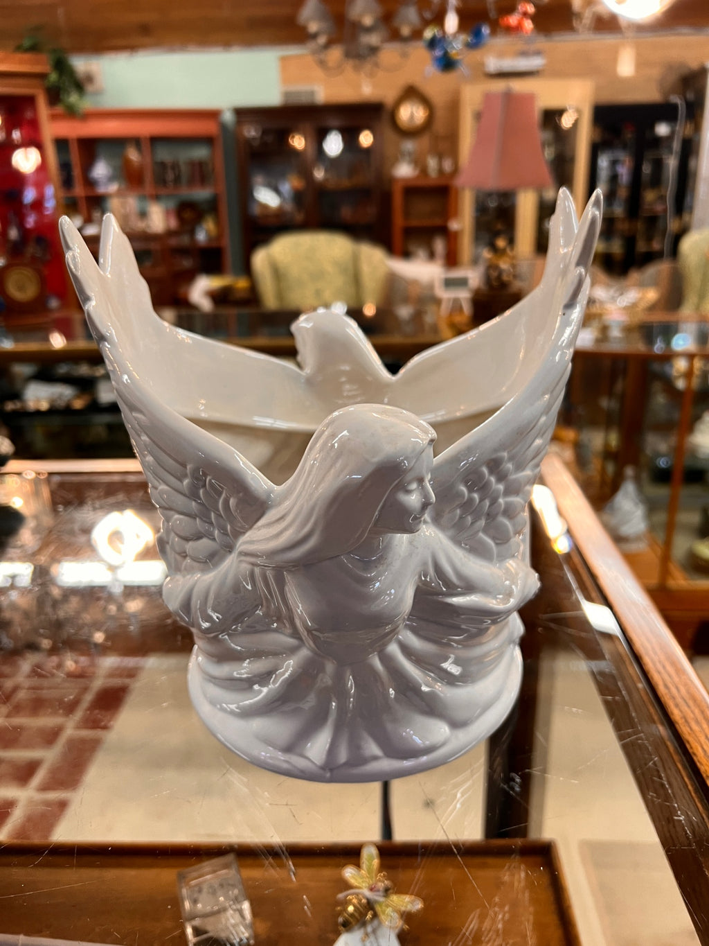 Extra Large Glazed Angel Ceramic White Candle Holder