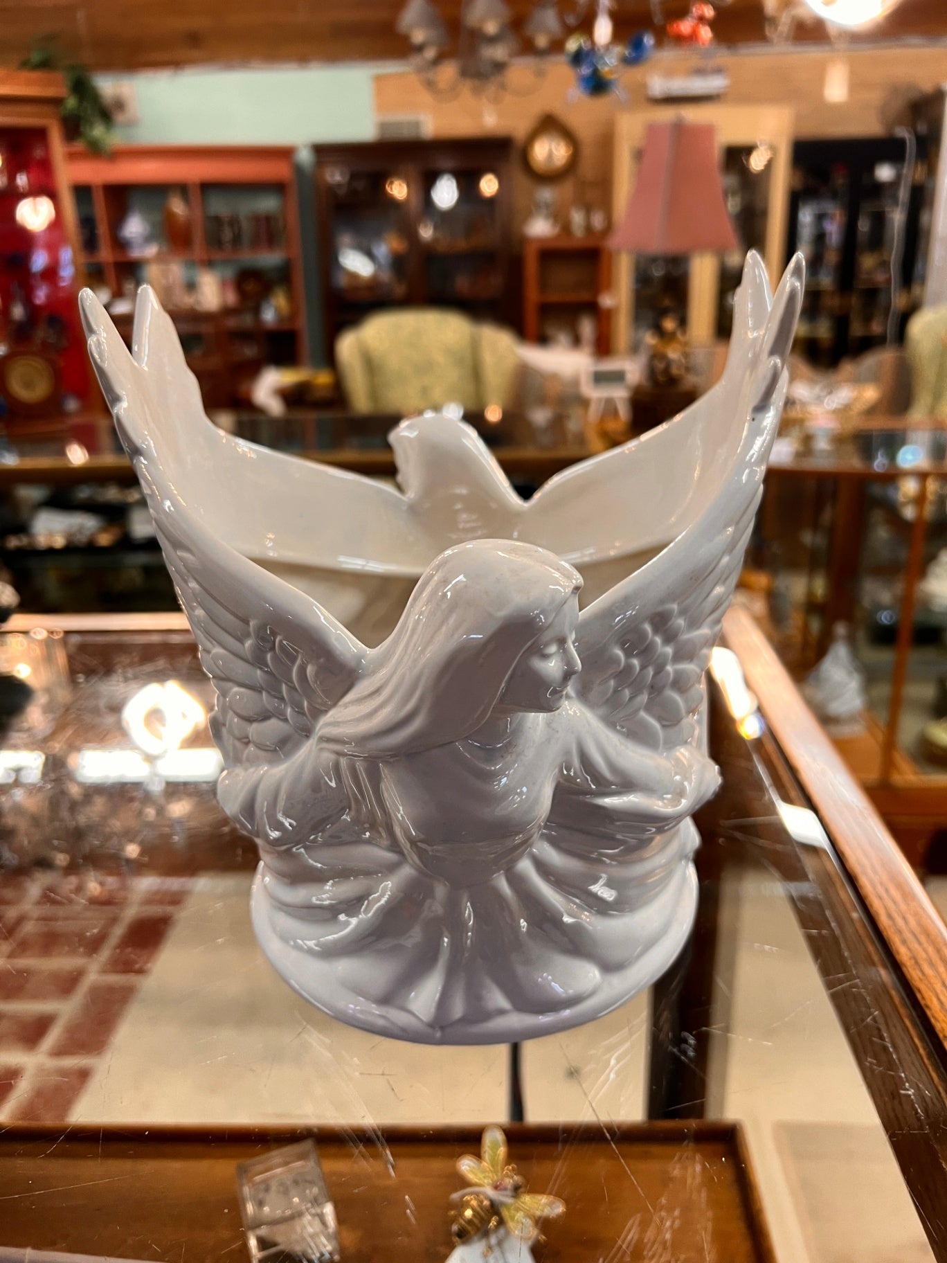Extra Large Glazed Angel Ceramic White Candle Holder