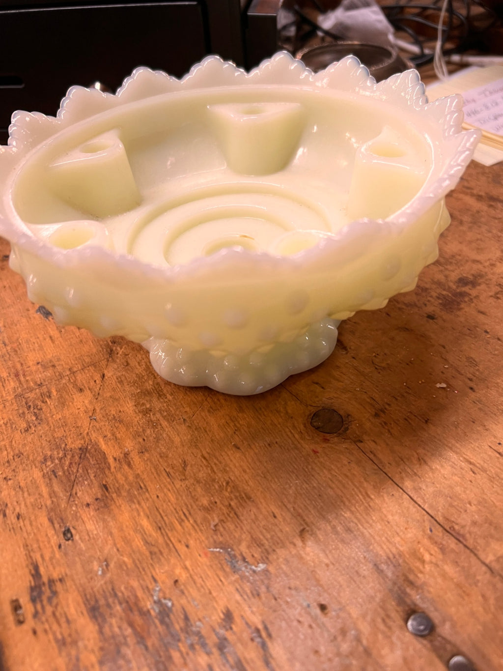 Fenton Jadeite/milk glass Uranium Custard Glass Candle Holder Compote Uranium Glass Pattern No. 3547569