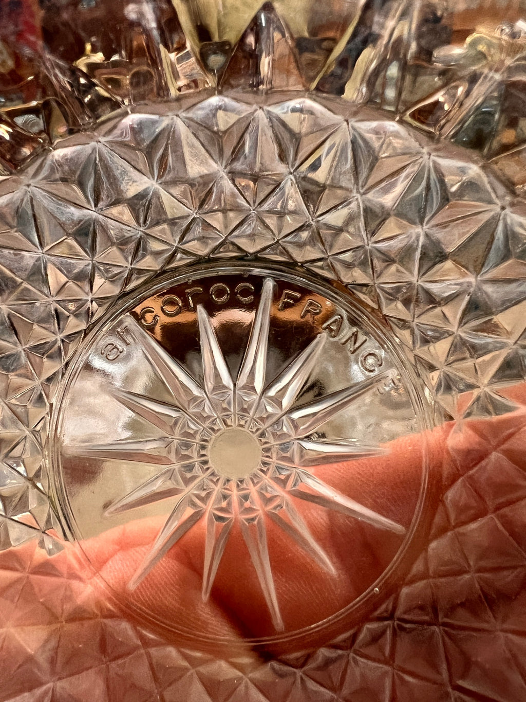 Arcoroc of France Cut Glass Star Bottom Serving Bowl 4” Diameter