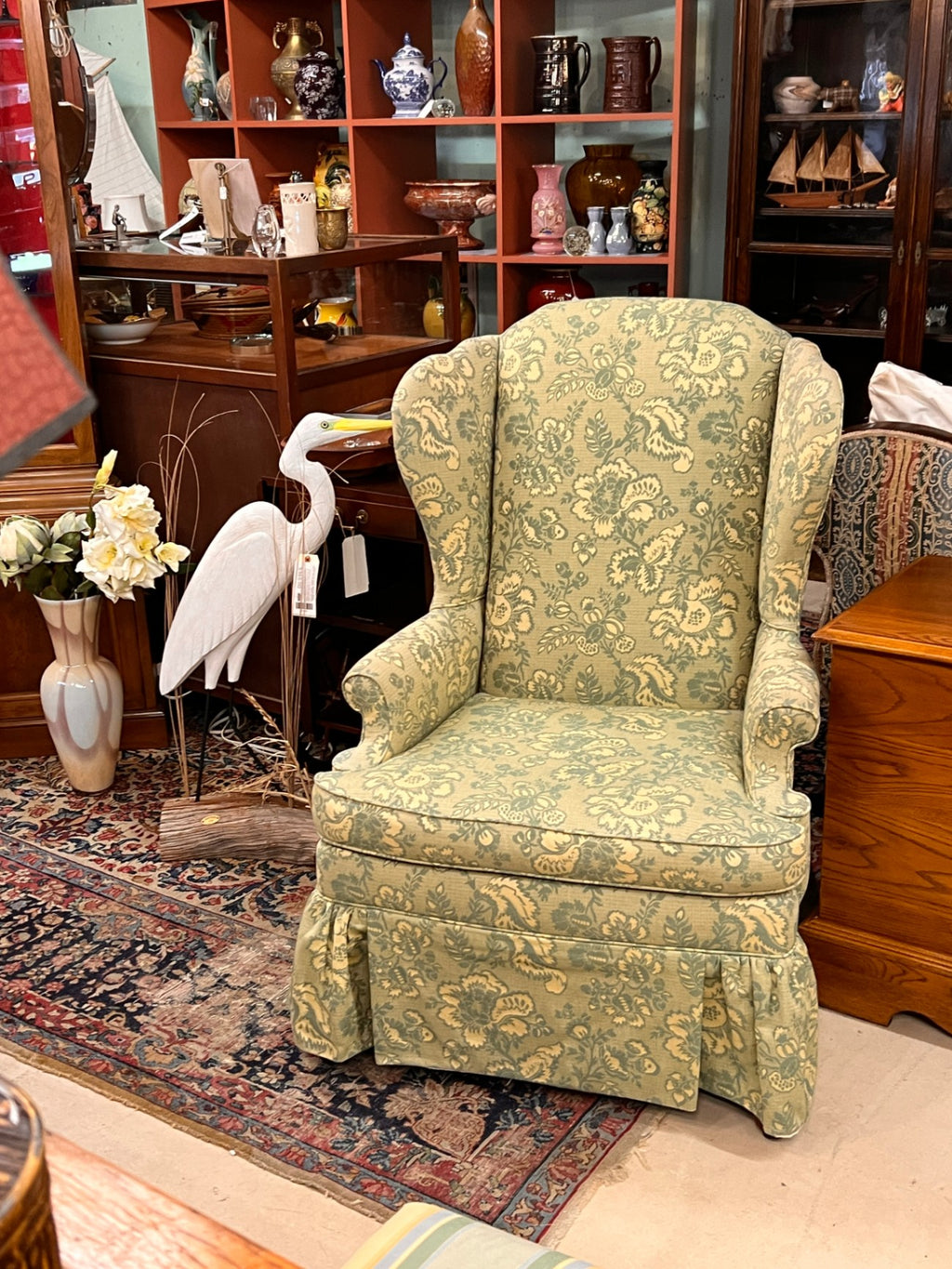Paisley Floral Patter Green Wingback Chair