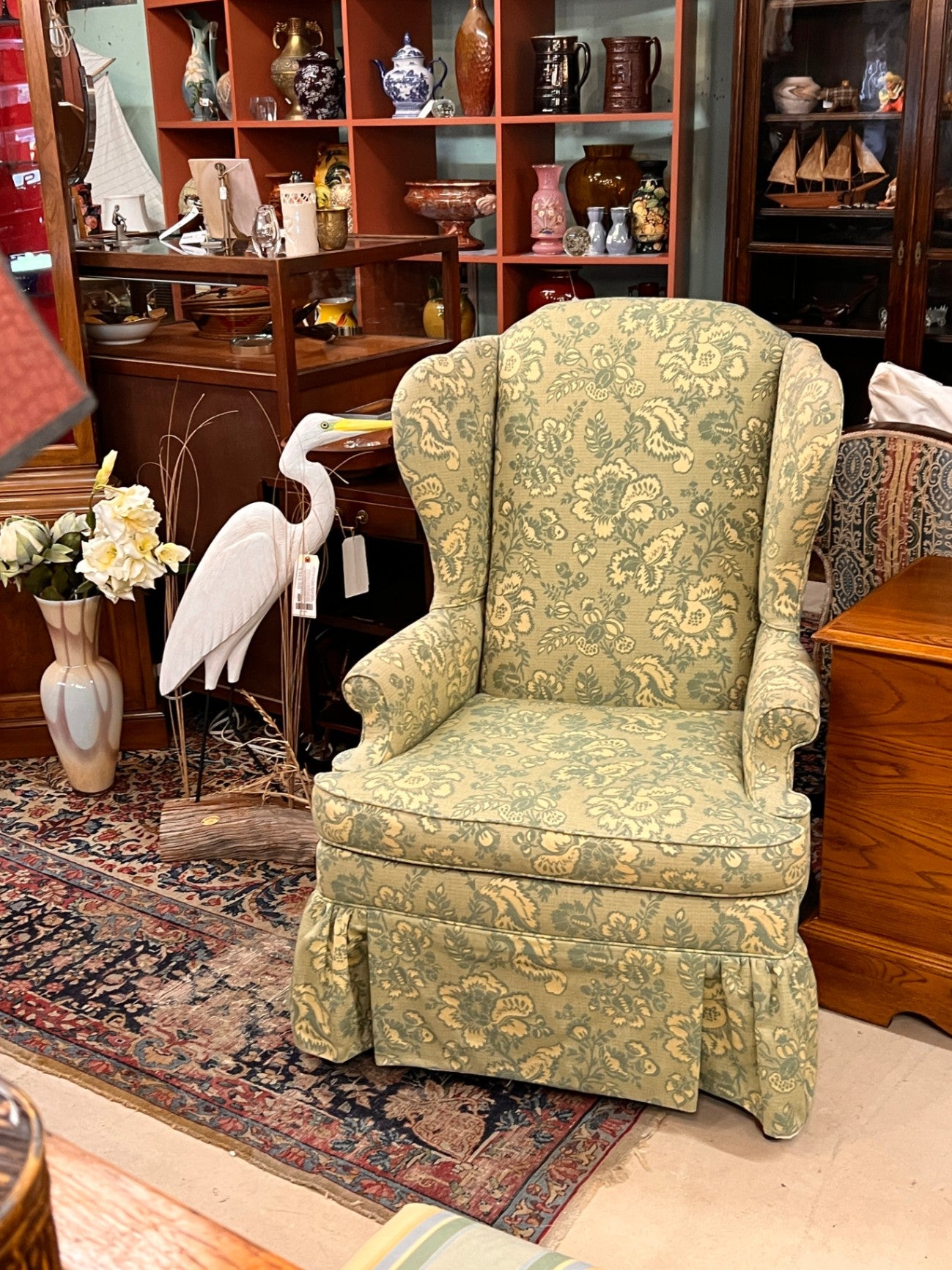 Paisley Floral Patter Green Wingback Chair