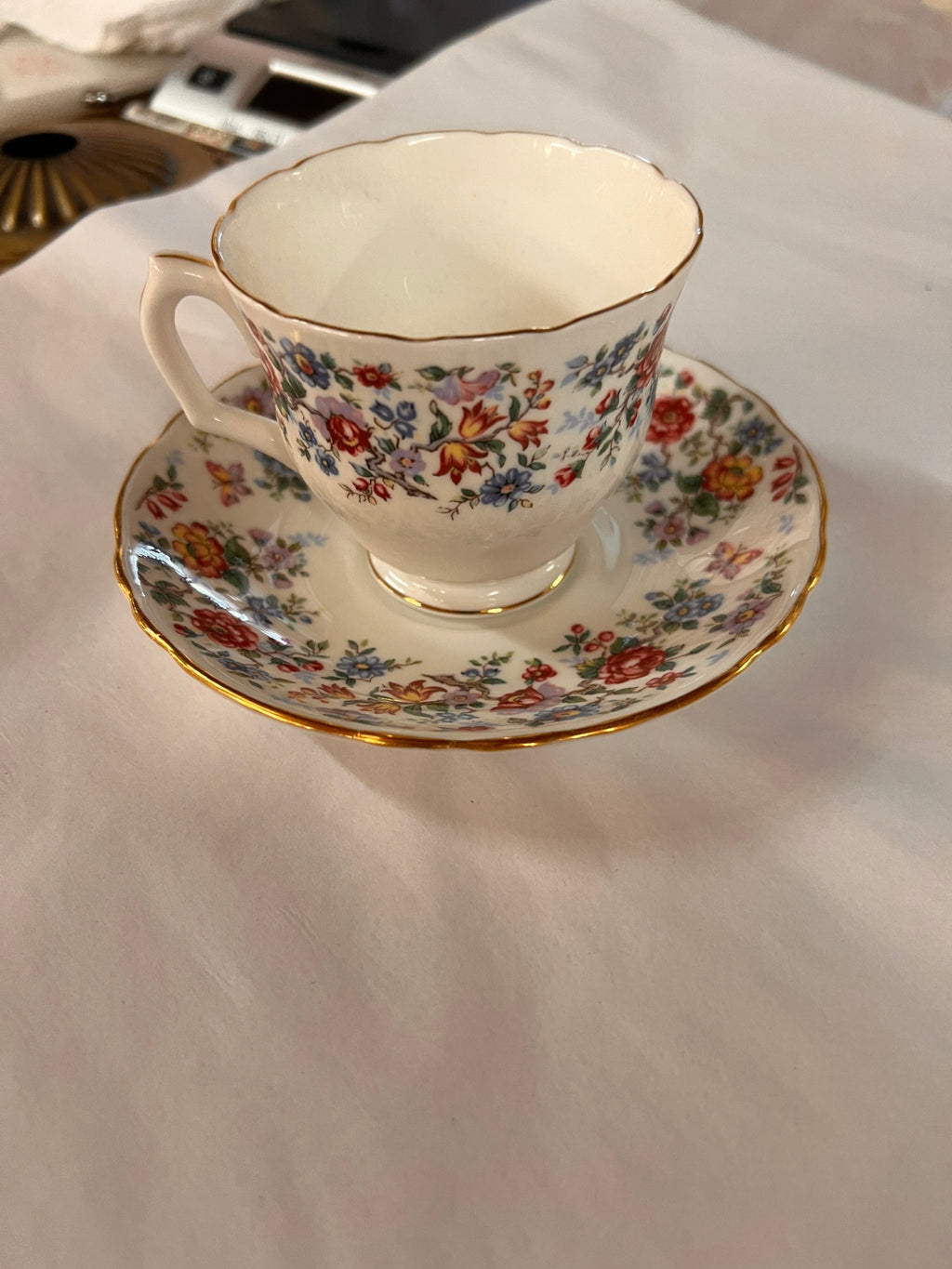 Vintage Crown Staffordshire "Springtime" Tea Cup & Saucer Fine Bone China