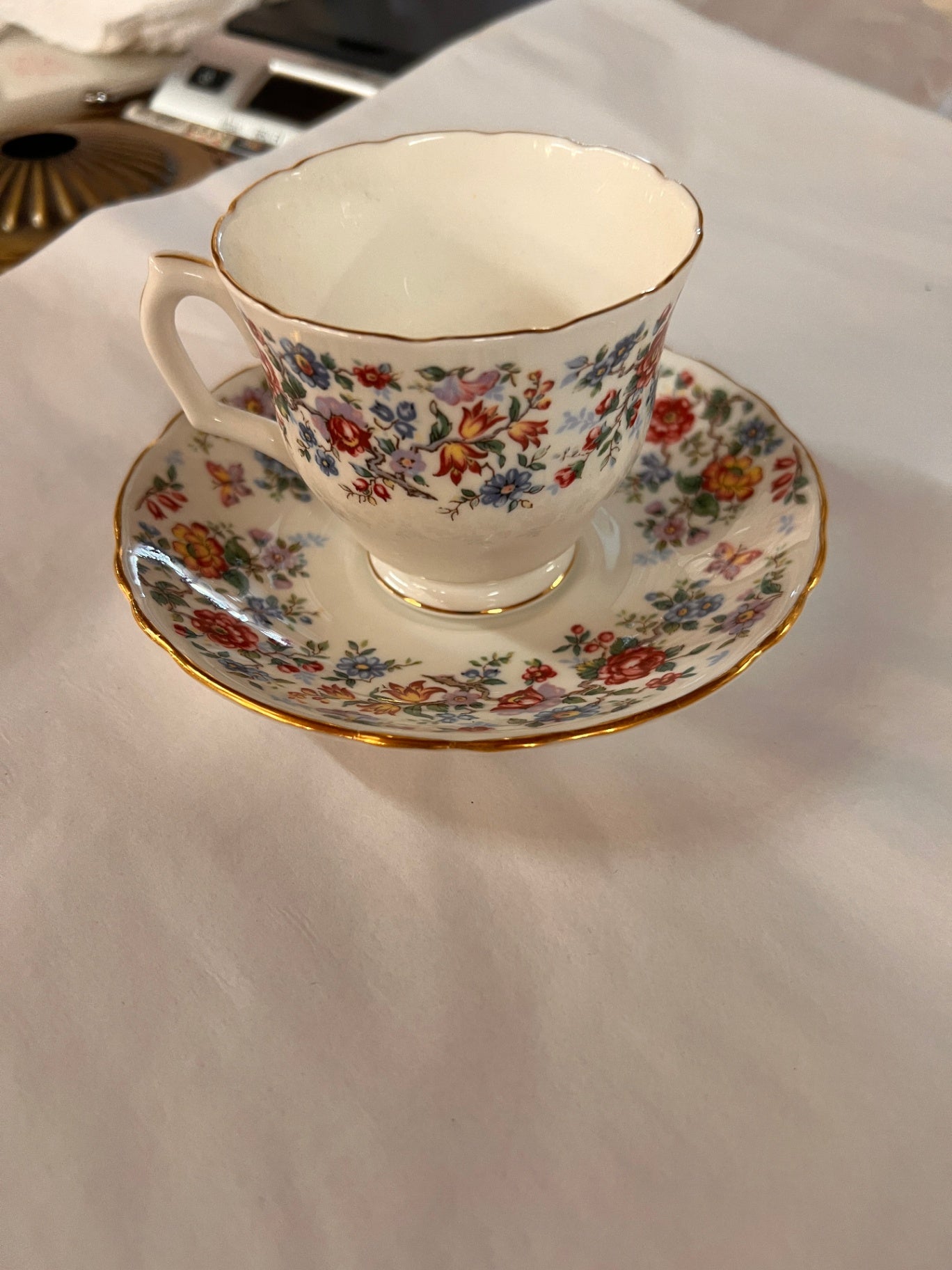 Vintage Crown Staffordshire "Springtime" Tea Cup & Saucer Fine Bone China