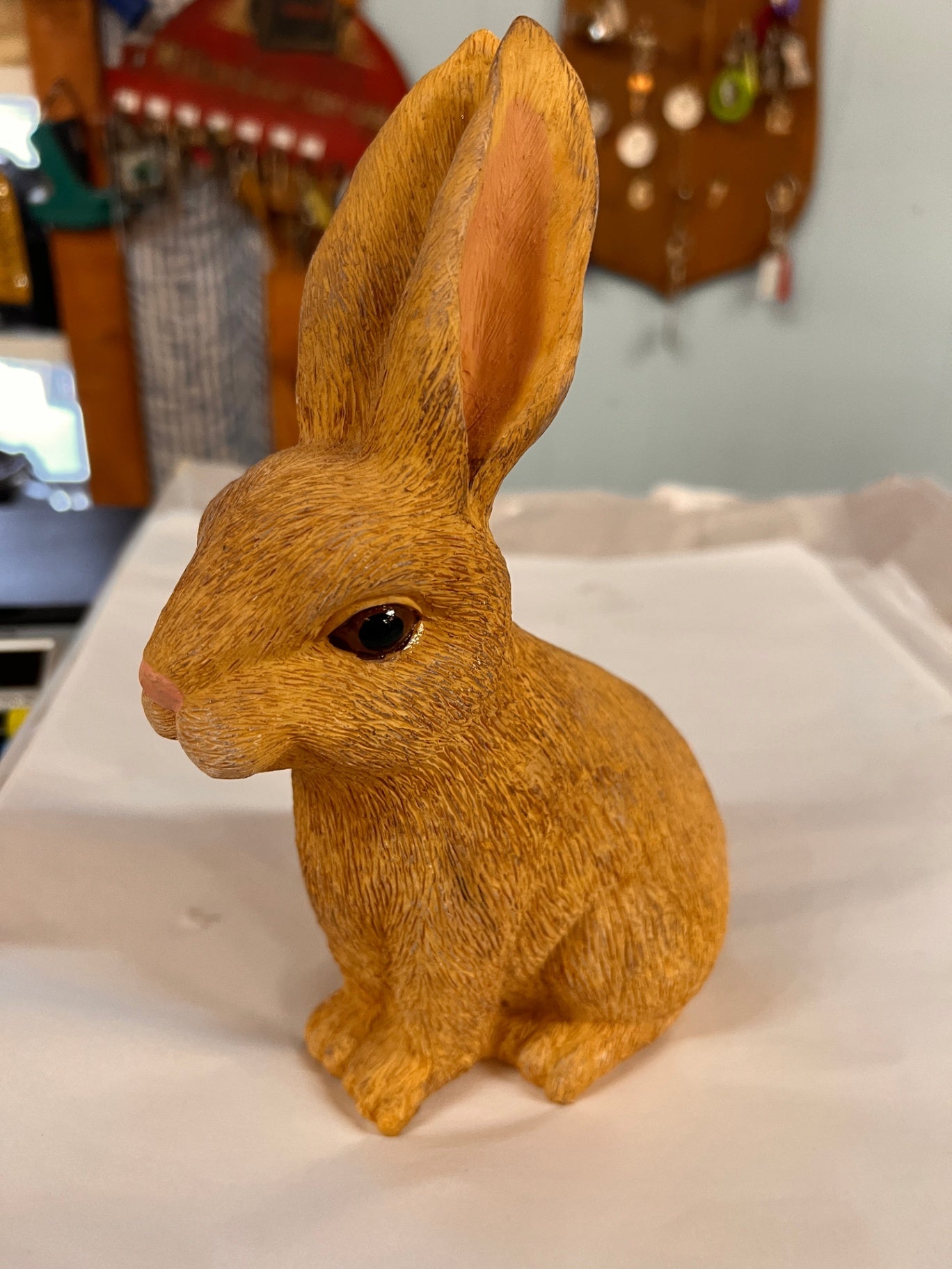 Composite Brown Rabbit Figurine Sculpture
