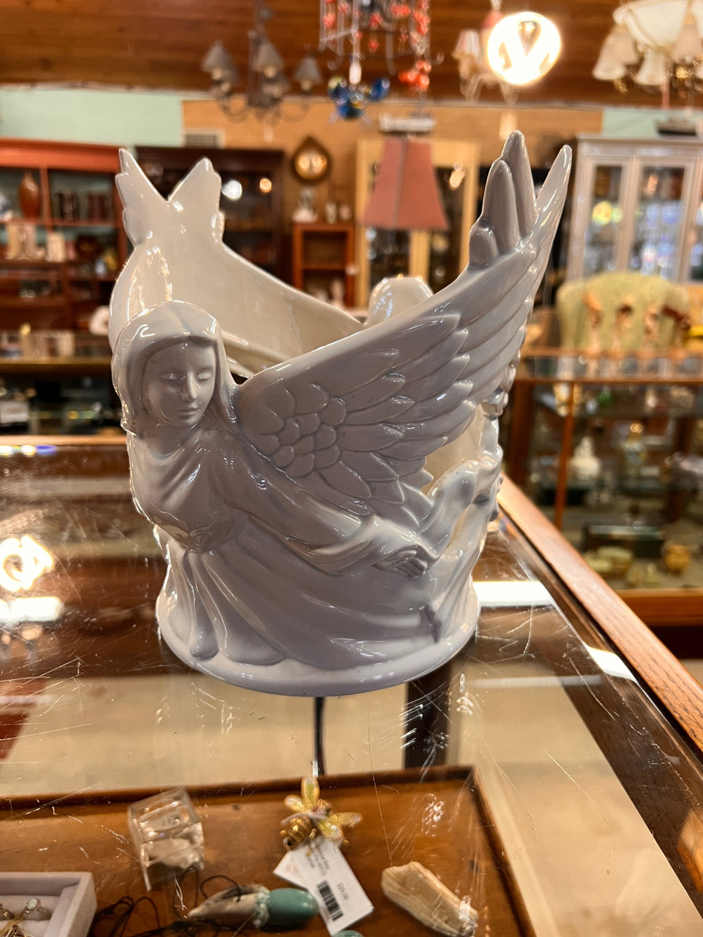 Extra Large Glazed Angel Ceramic White Candle Holder