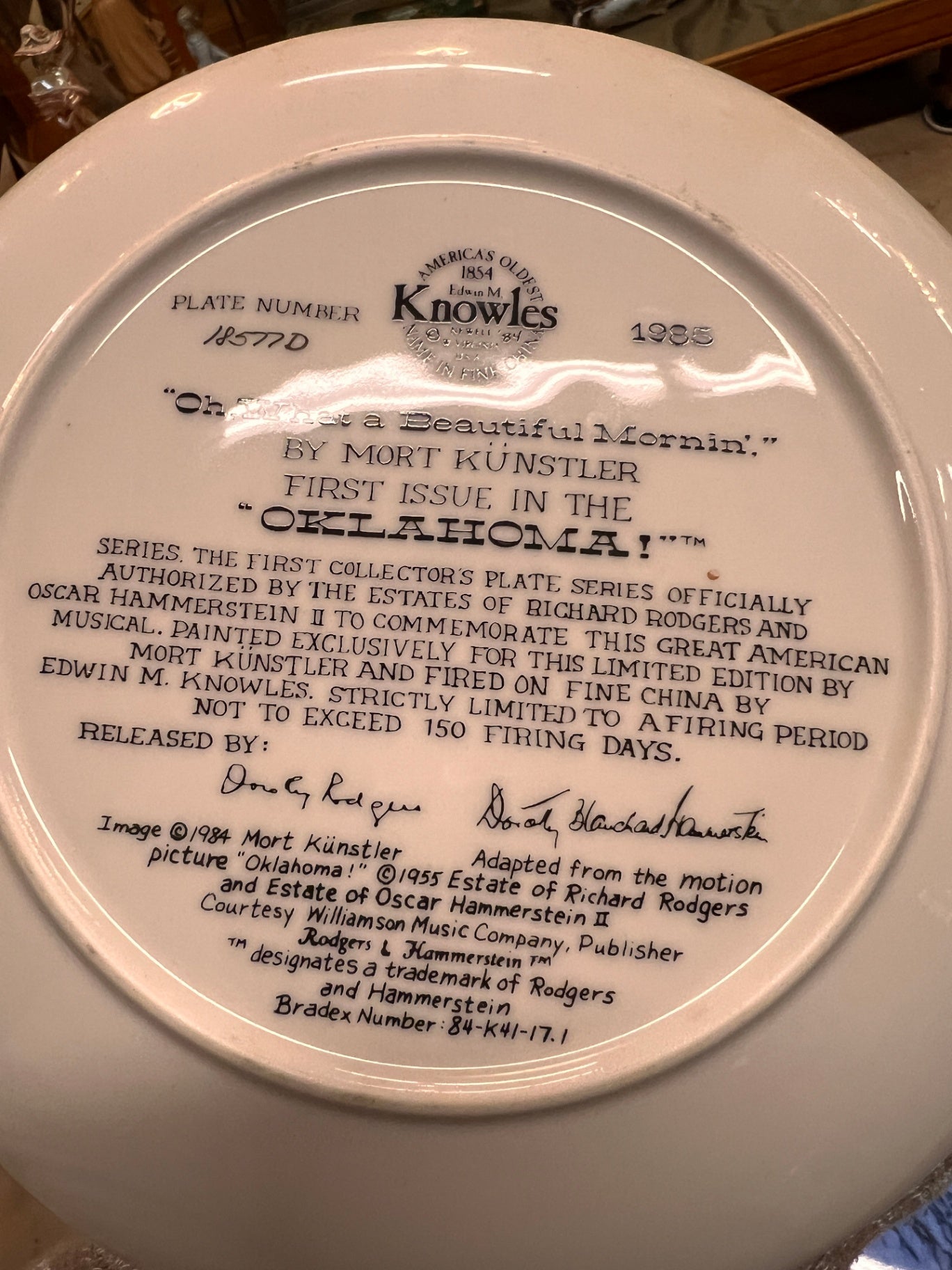 Vintage Knowles Oklahoma “Oh, What A Beautiful” Morning Plate 1985