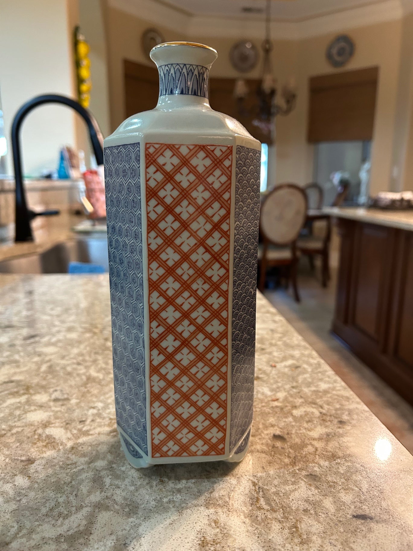 Japanese Porcelain Panel Vase Signed 9.5" Tall Vintage