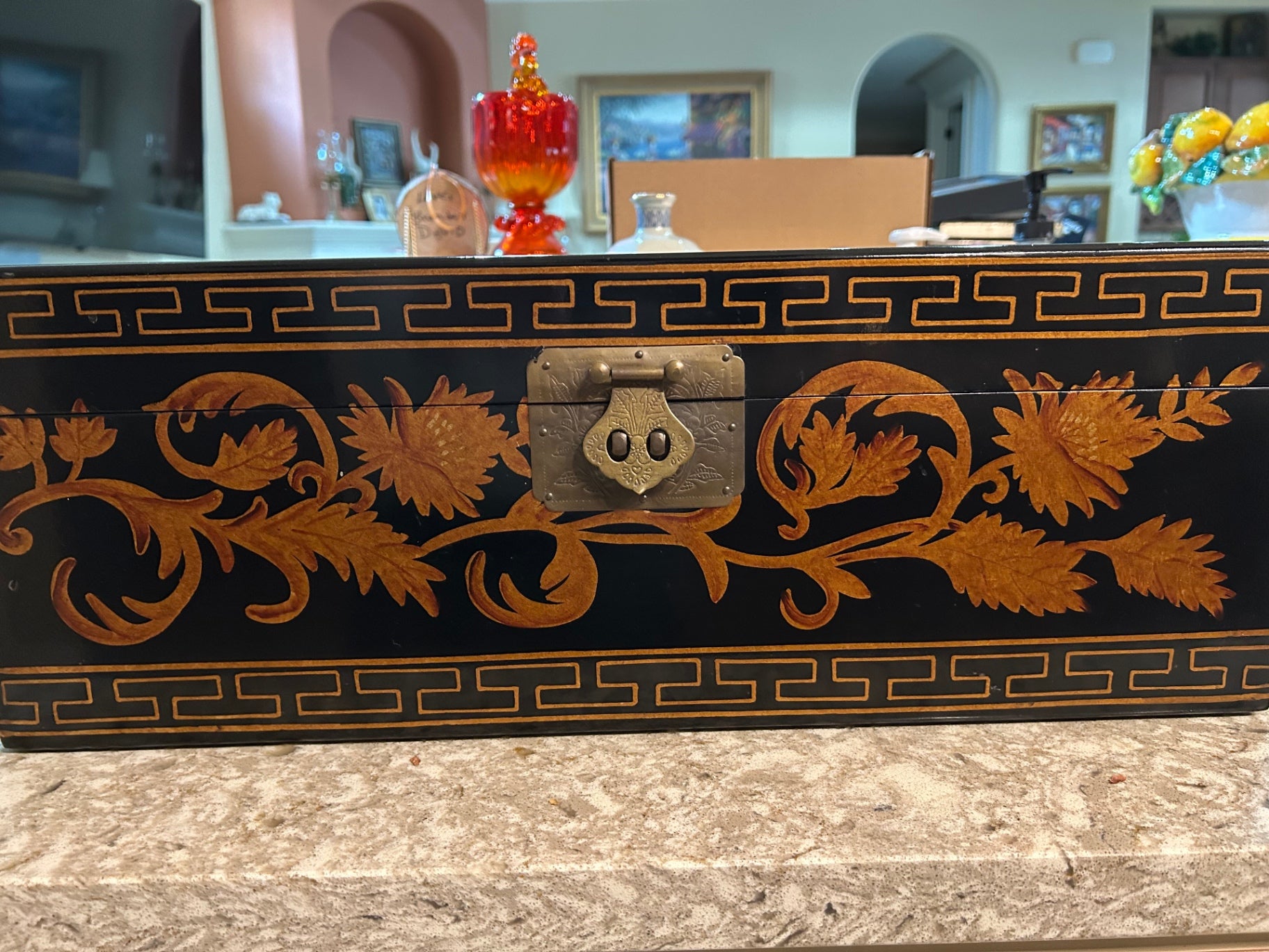 Black & Gold Wool Blend Decorative Box 19x7x7 Very good