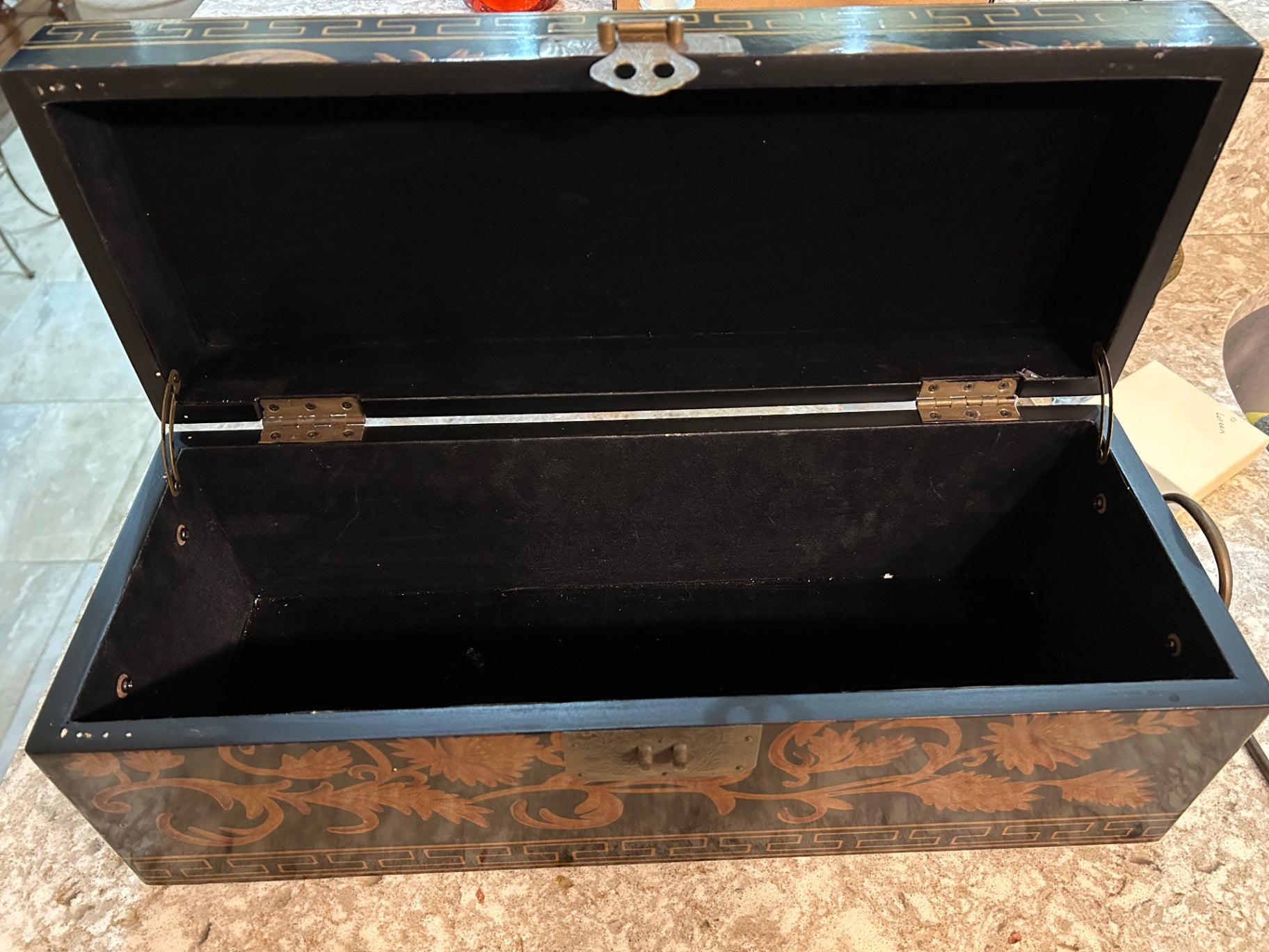 Black & Gold Wool Blend Decorative Box 19x7x7 Very good