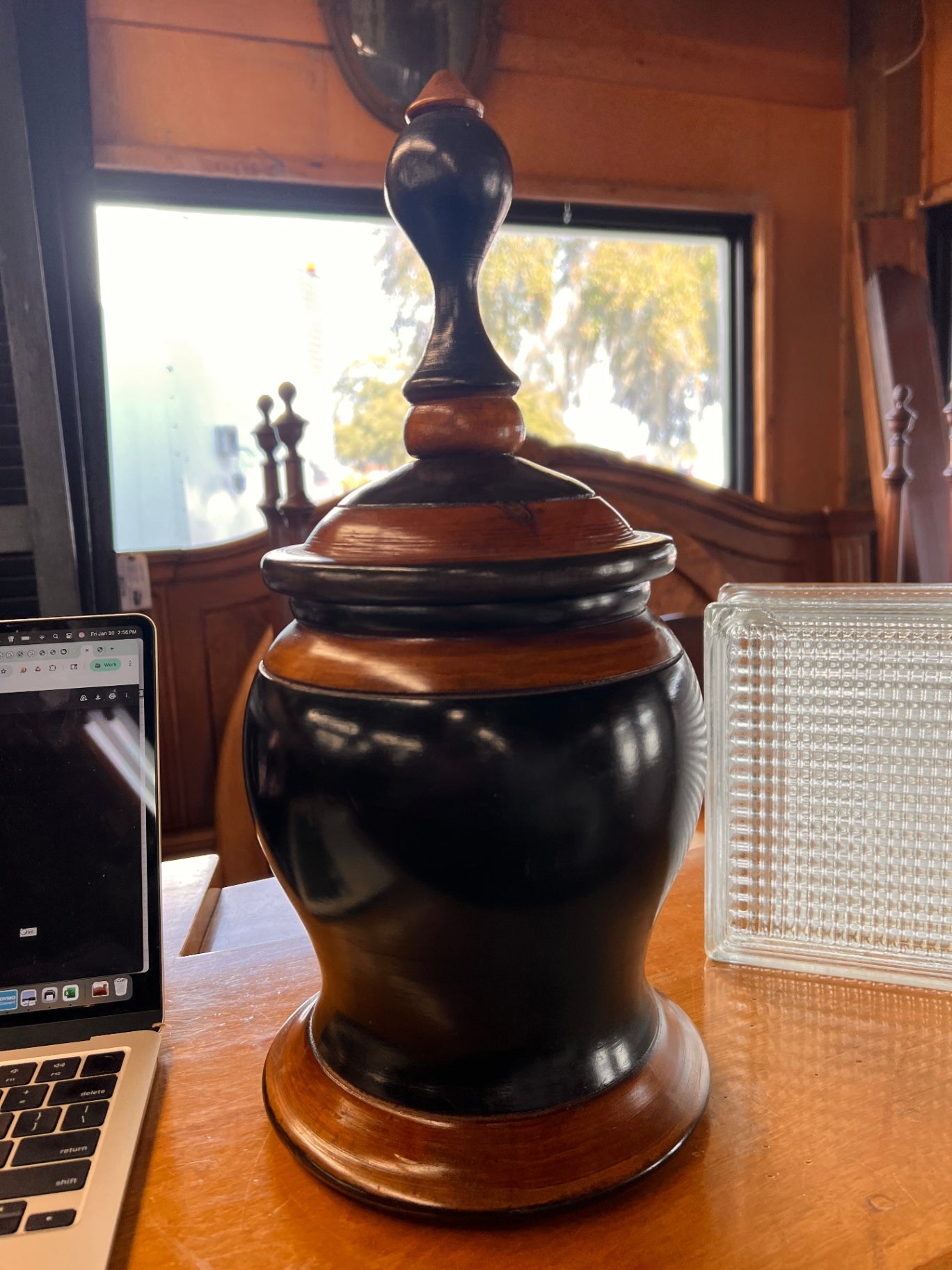 Vintage Contemporary Large Wooden Urn / Ginger Jar w/ Lid 11" Tall Hand TurnedVintage Contemporary Large Wooden Urn / Ginger Jar w/ Lid 11" Tall Hand Turned