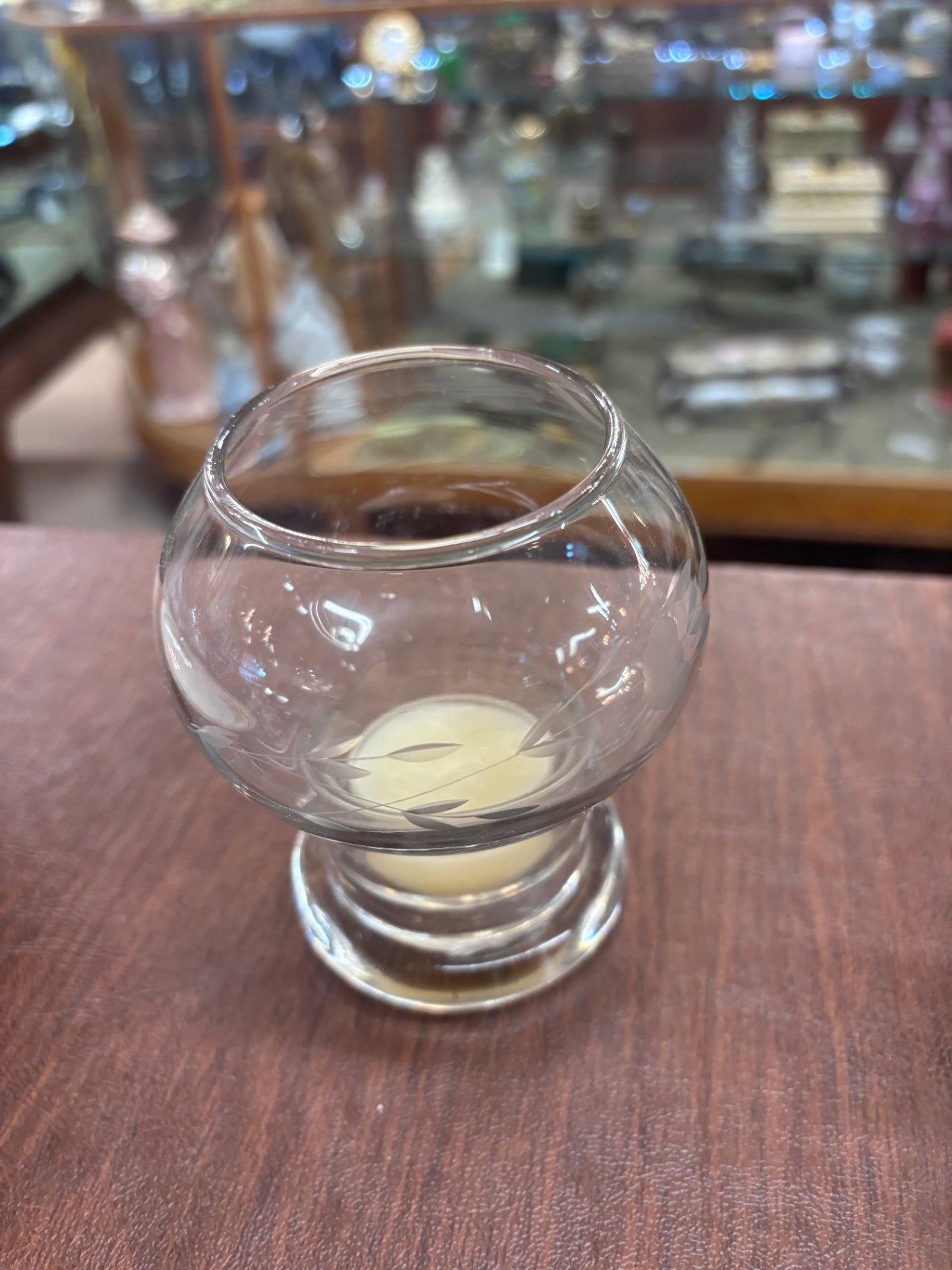 Princess House Heritage etched crystal votive