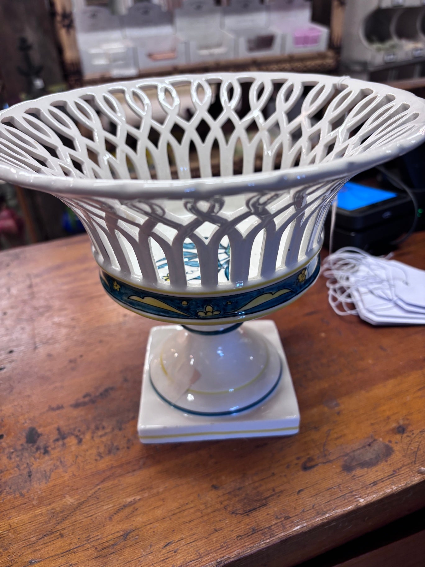 Italian ceramic pedestal basket/fruit bowl