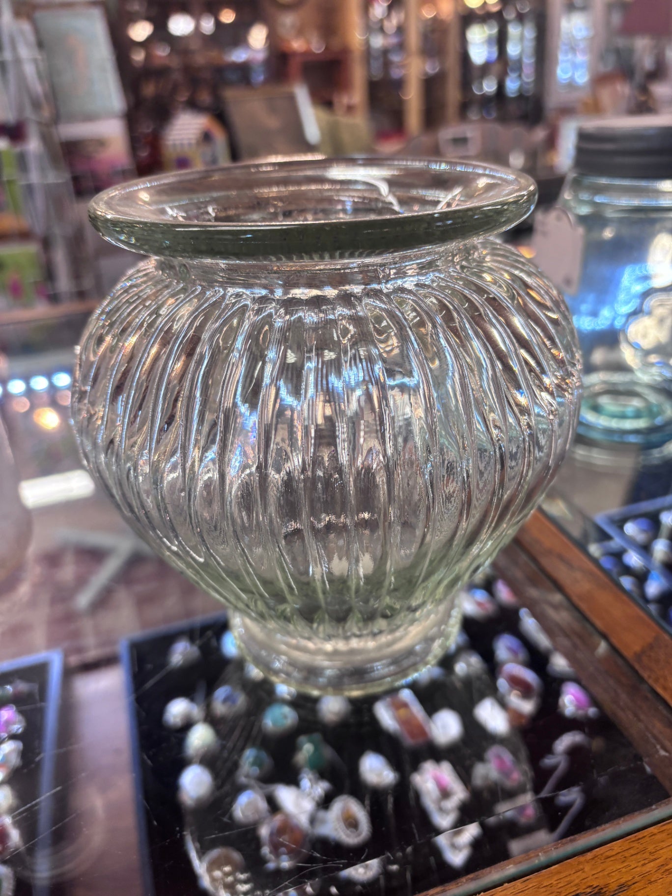 Ribbed glass vase