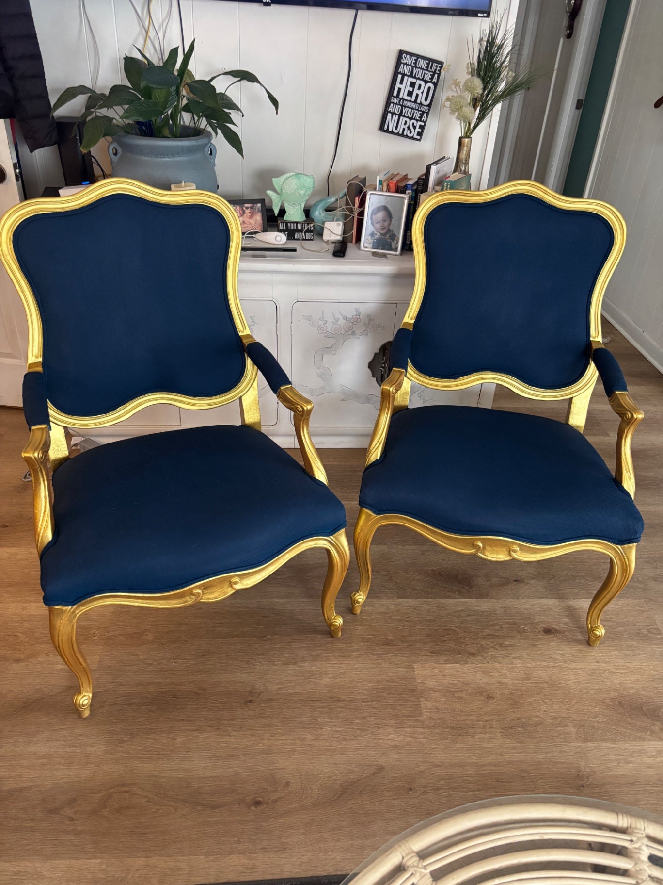 Navy Blue and gold Furniture chair