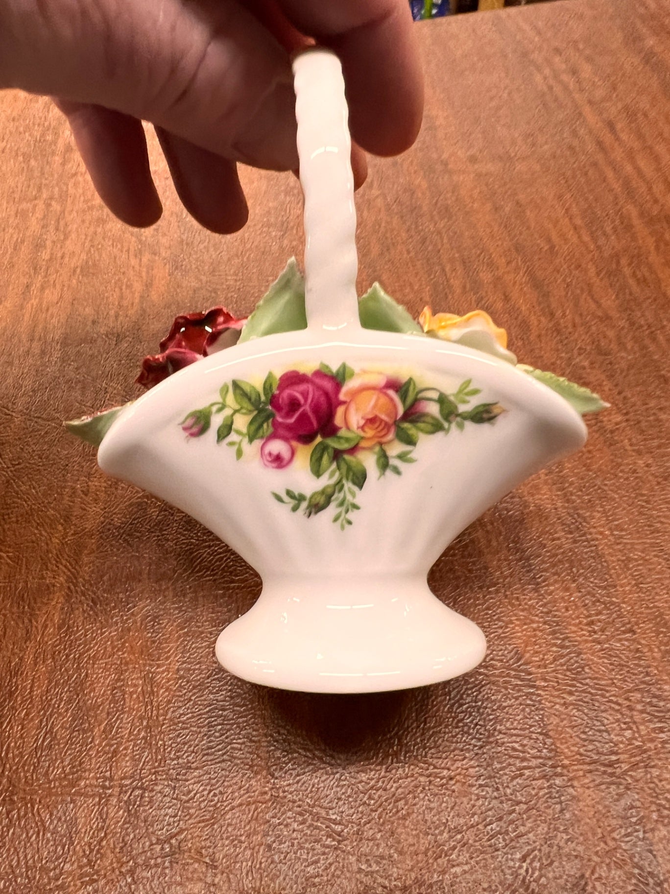 Vintage Royal Doulton Bone China Floral Basket – Hand Applied Roses – Made in England