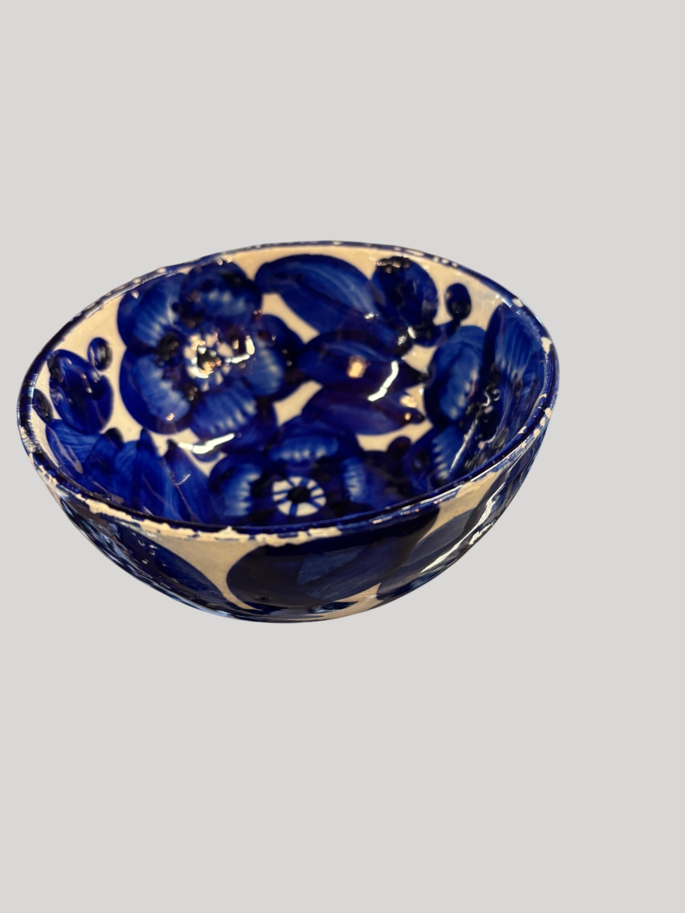 Blue and White Salsa Bowl Traditional Clay Pottery 5.25" Diameter 1.5" Depth