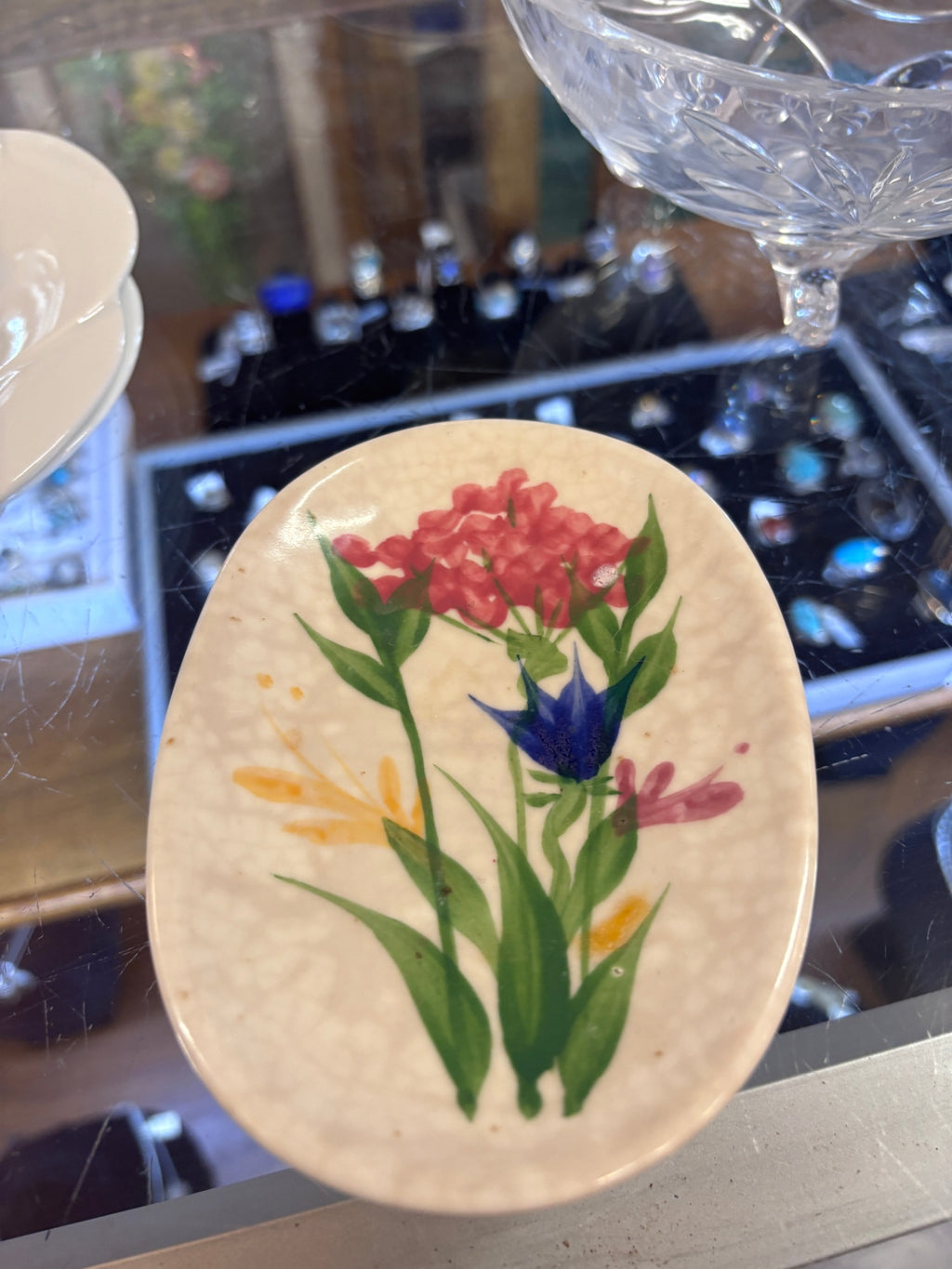 EMERSON CREEK POTTERY HAND PAINTED FLORAL OVAL PLATTER 1994 BEDFORD VA -EX!