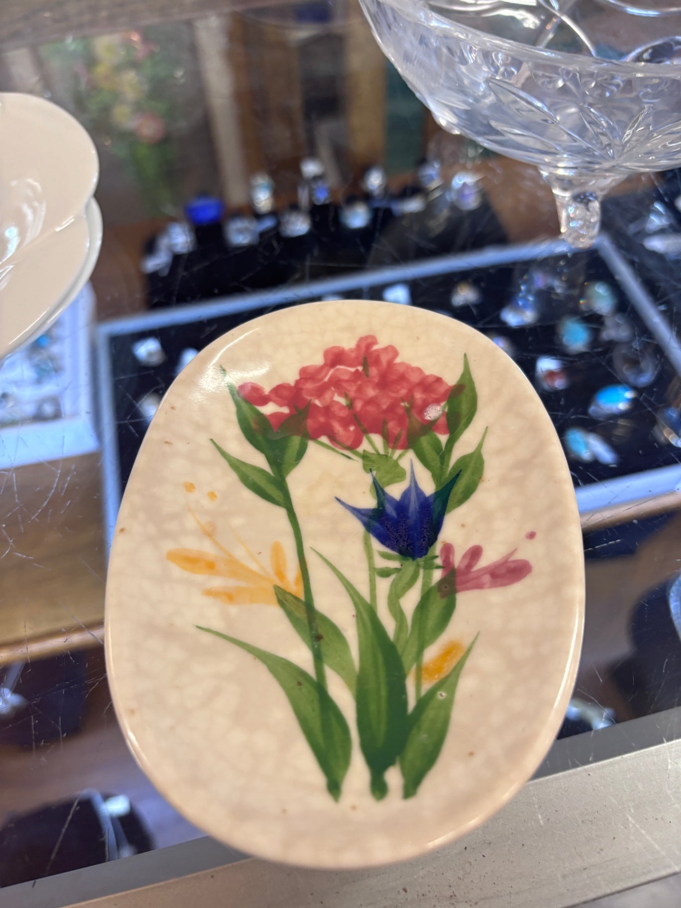 EMERSON CREEK POTTERY HAND PAINTED FLORAL OVAL PLATTER 1994 BEDFORD VA -EX!