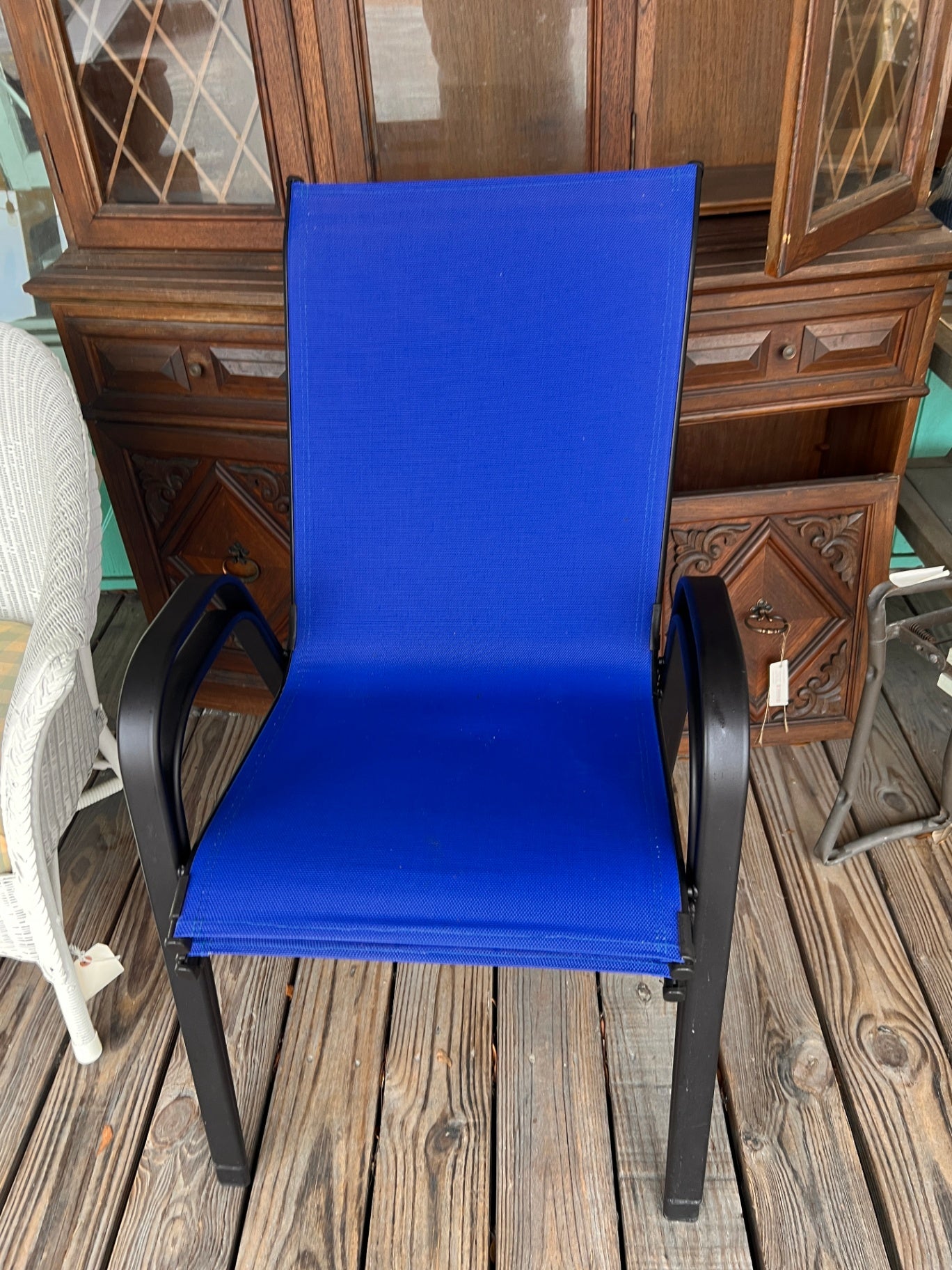 Blue Mesh and Black Aluminum Outdoor Chair