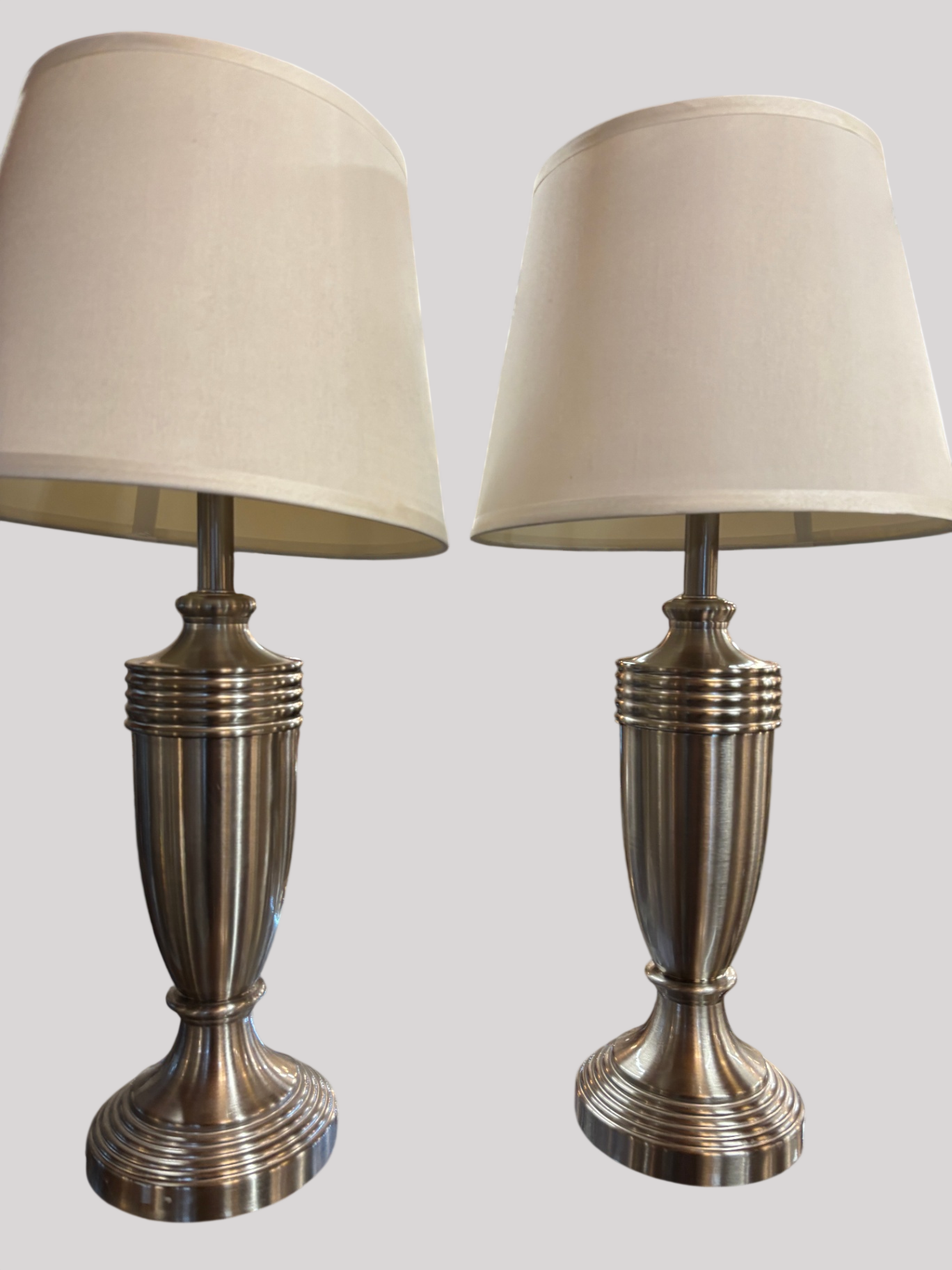 Pair Of Brushed Nickle Lamps
