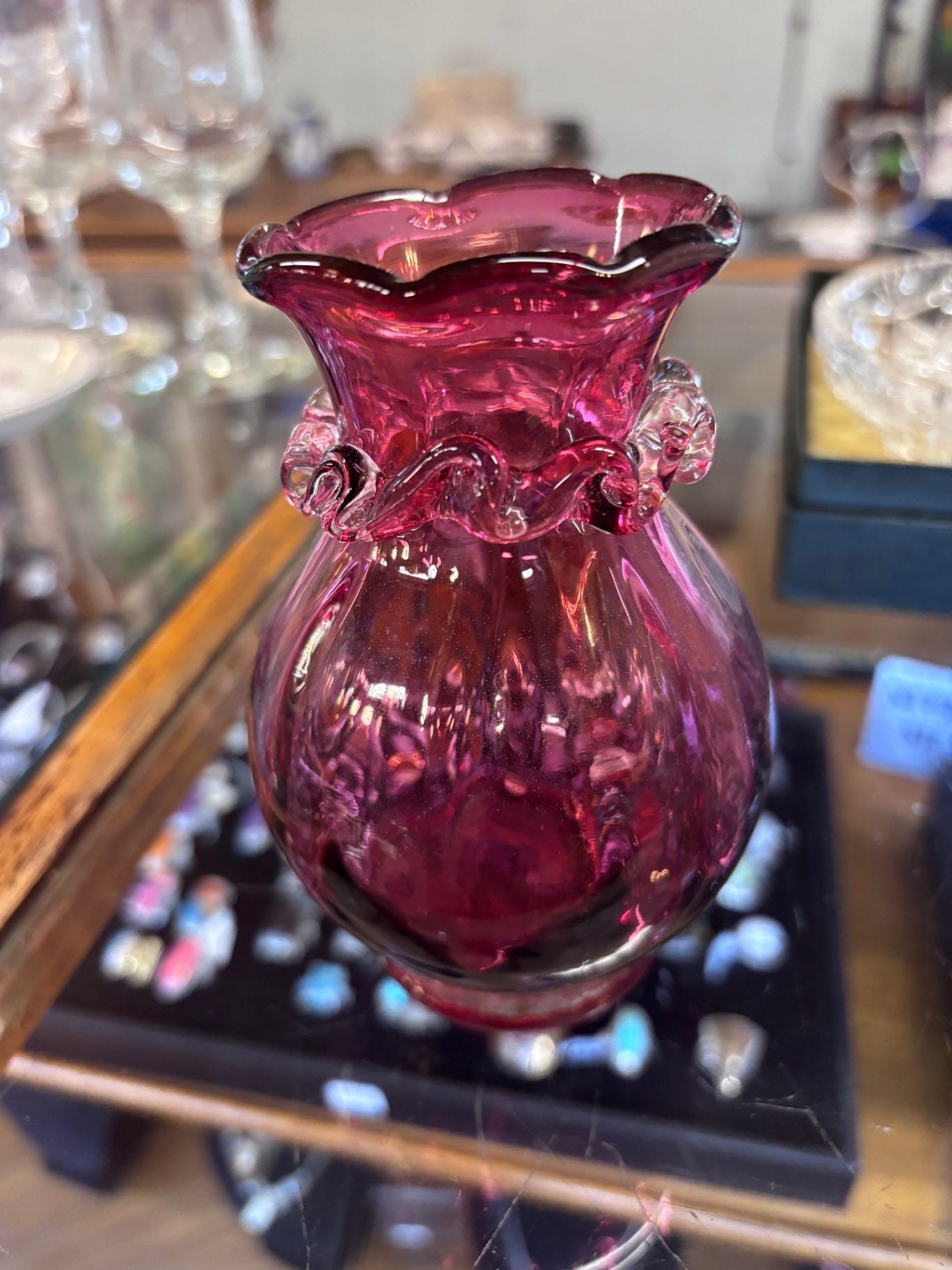 Vintage Cranberry Pink Swirl Bud Vase