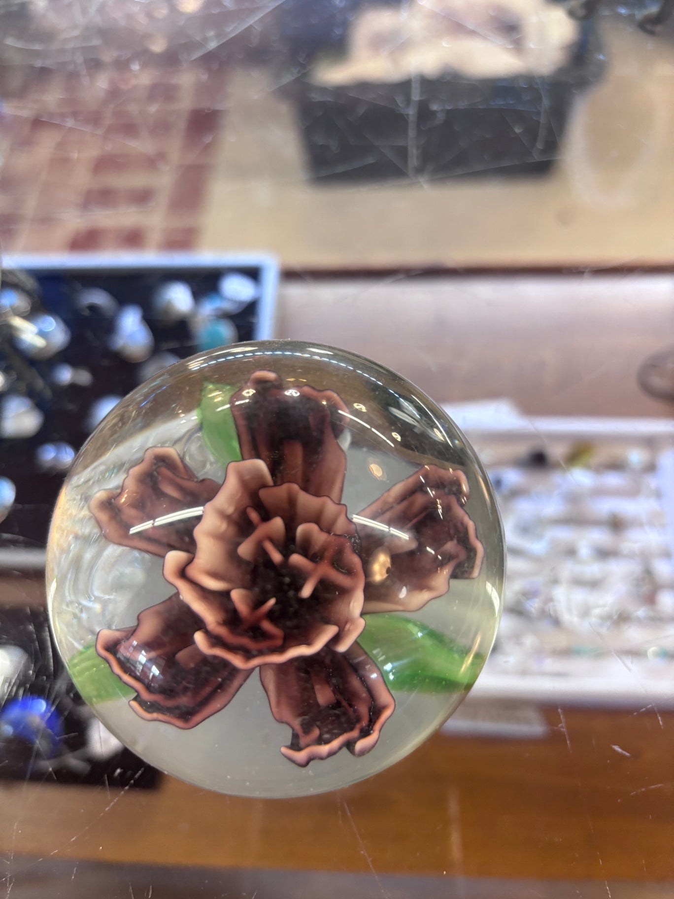 Paper Weight Dark Red Purple colored Flower 2.5” Diameter sphere