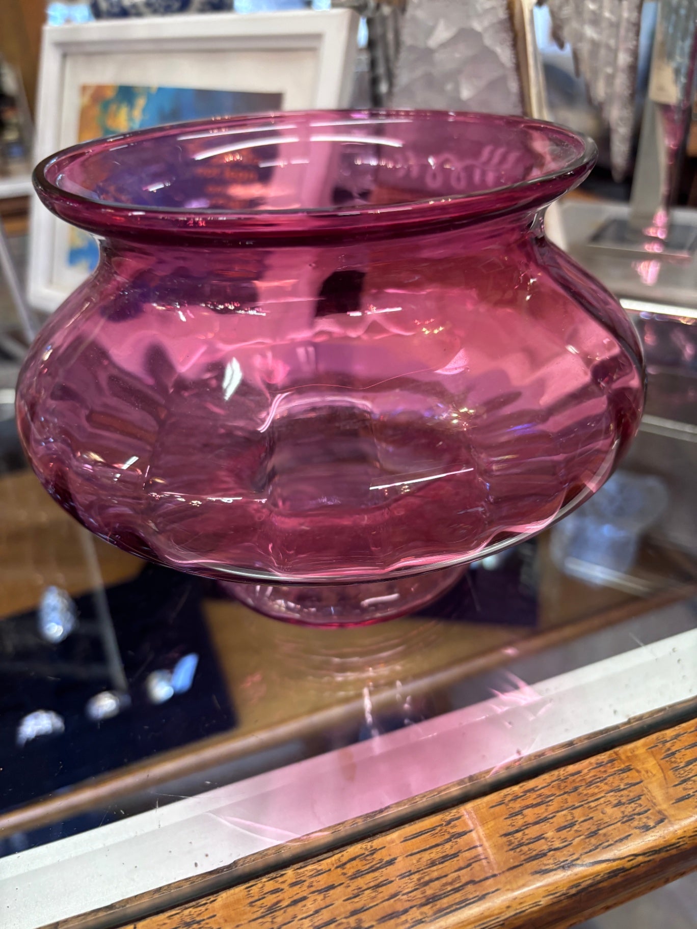 Vintage Pilgrim  Cranberry Glass Ribbed Pattern Vase