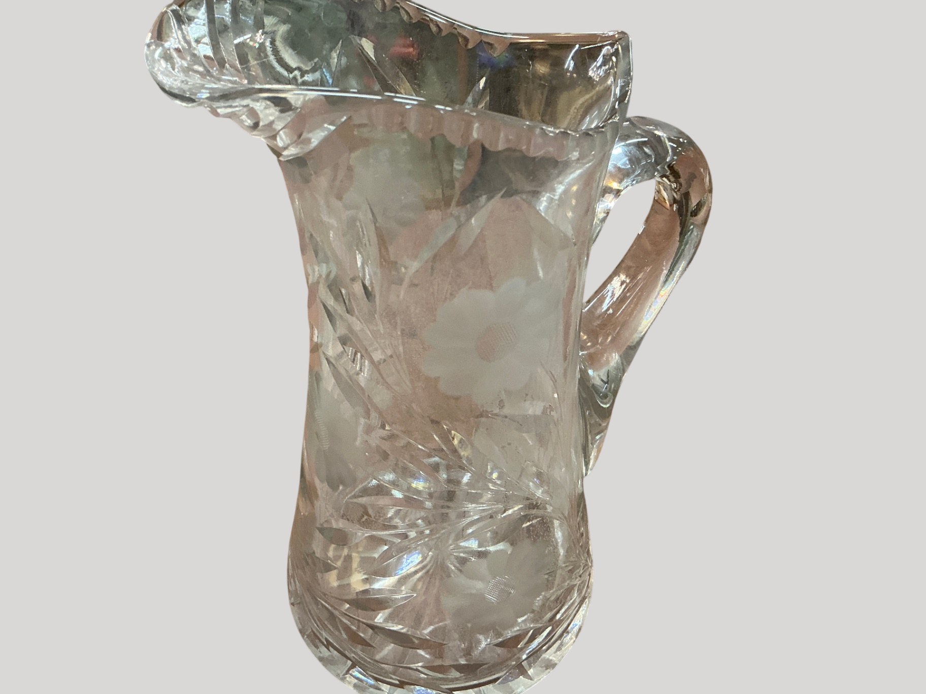 Vintage Pitcher Cut Rose Etched Star Pattern Pitcher Jug Vessel