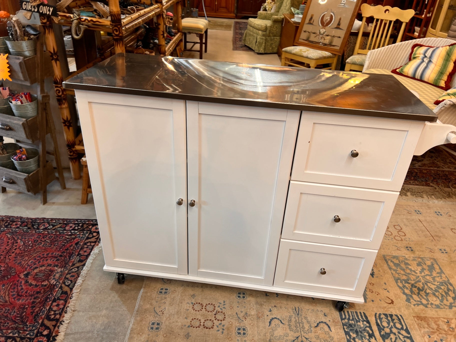 Costway White Kitchen Island with 2-Door Storage Cabinet