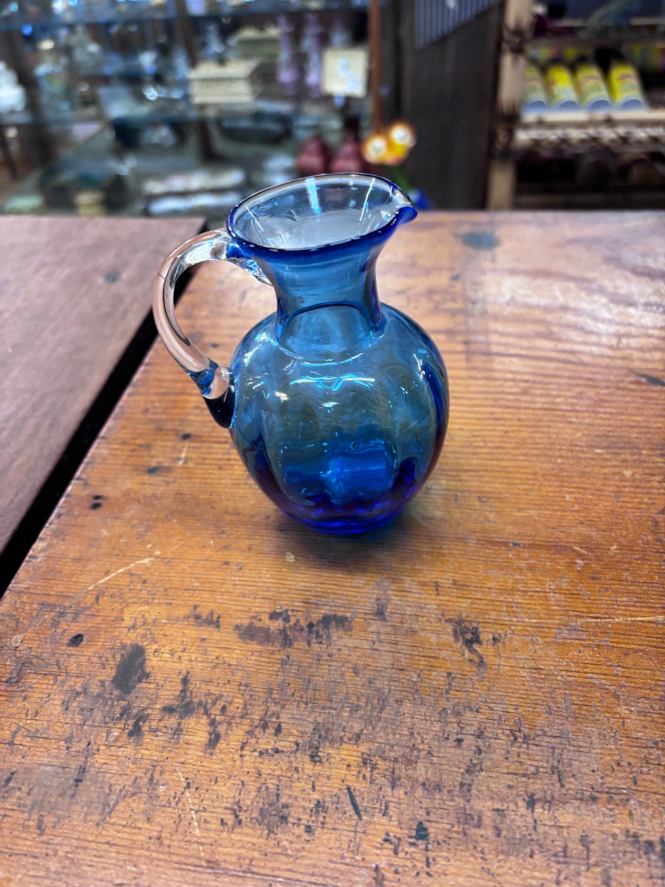 Vintage hand-blown art glass pitcher