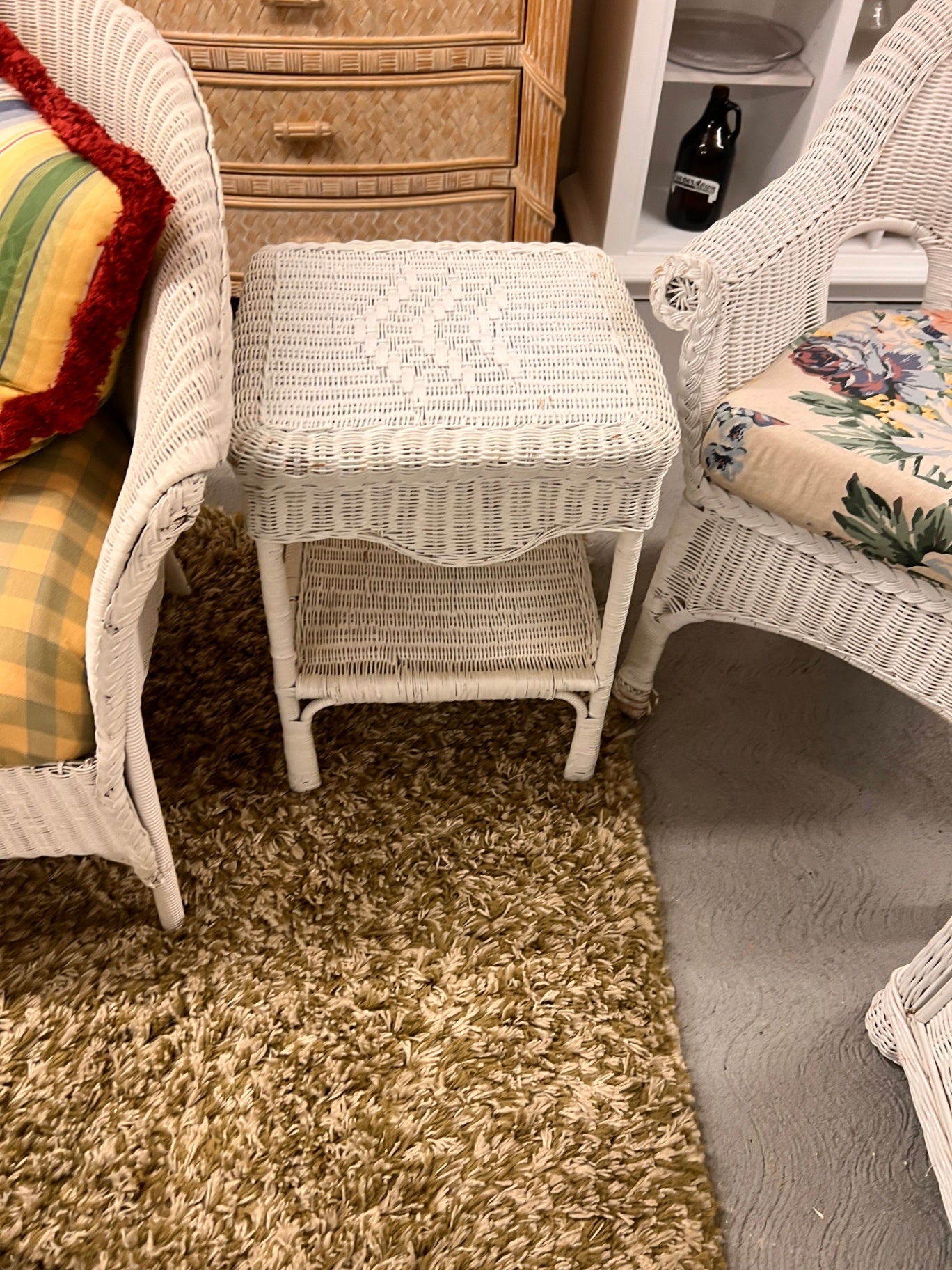 White Wicker Side Table