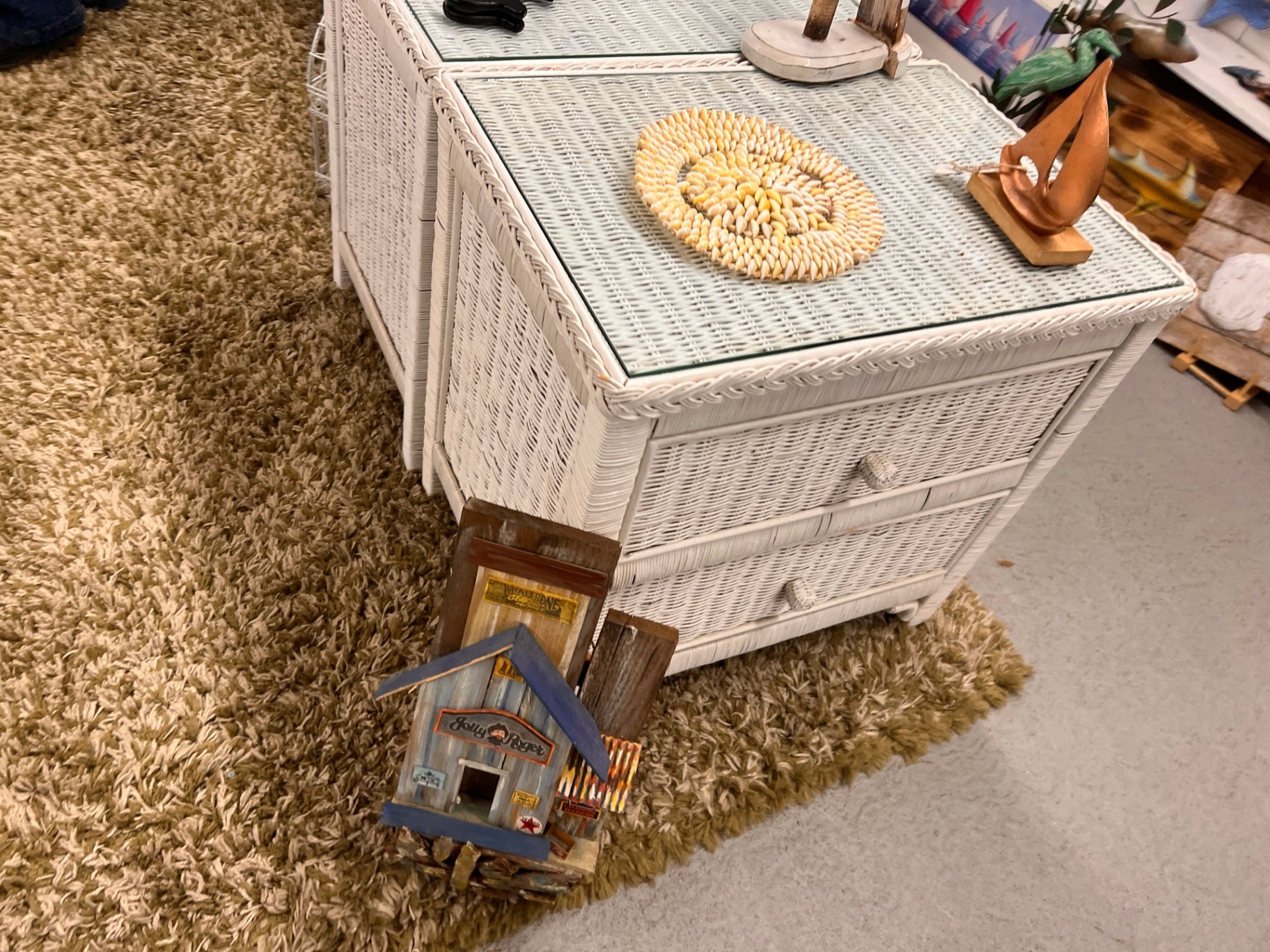 White WIcker Two Drawer Chests