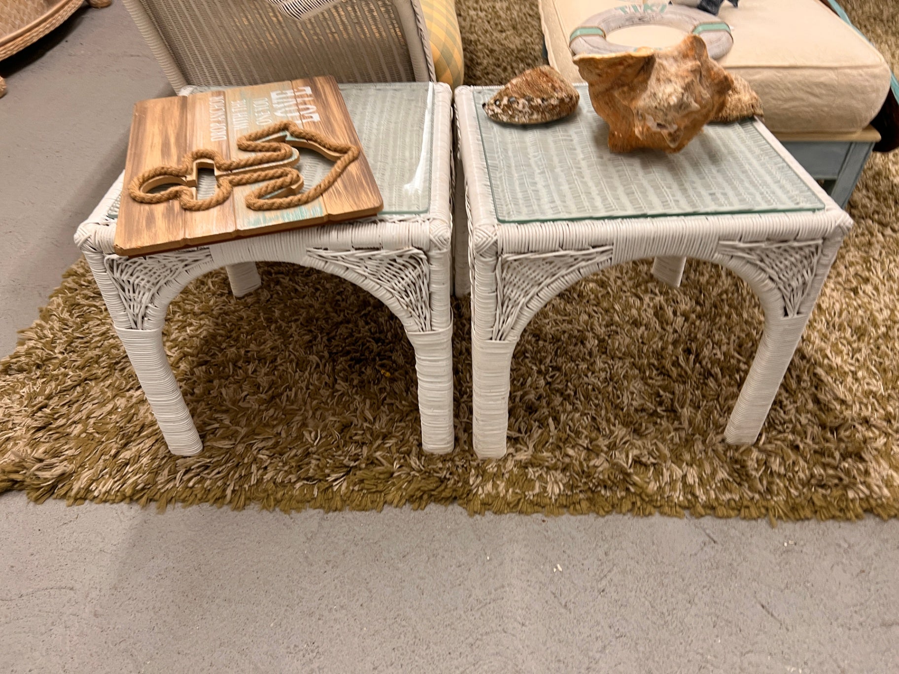 White Wicker Side Table