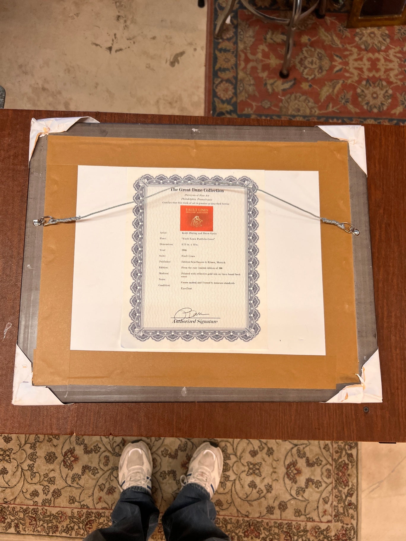 Framed print of art piece titled "Fault Lines," a collaboration between artist Brion Gysin and Keith Haring. Framed and Authenticated Limited Edition of 200