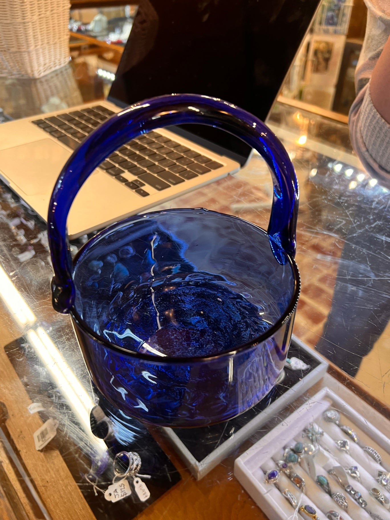 Cobalt Blue Hand Blown Art Glass Basket