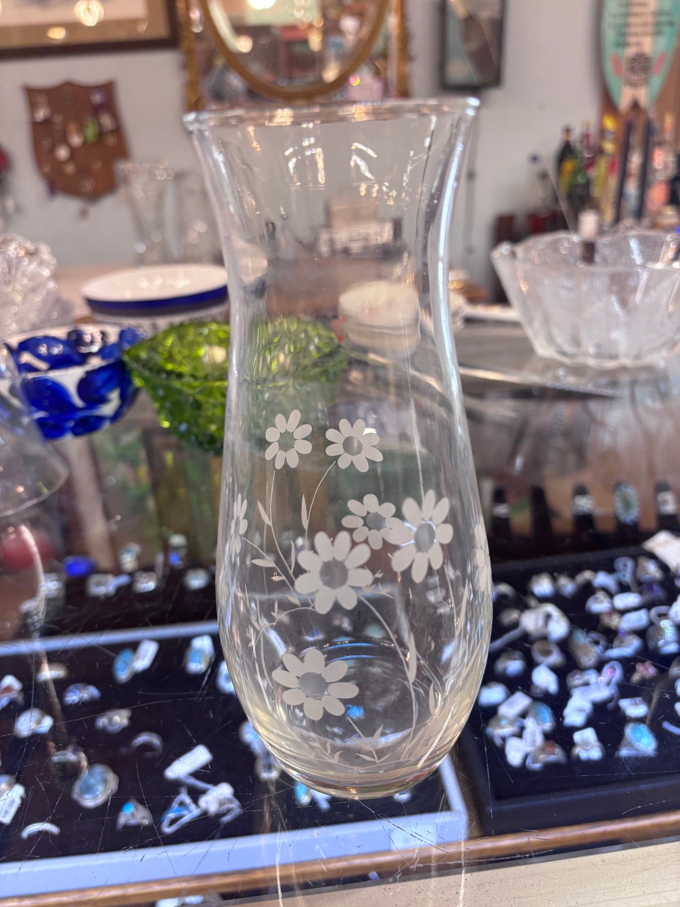 Vintage Pasabahce crystal etched glass vase 