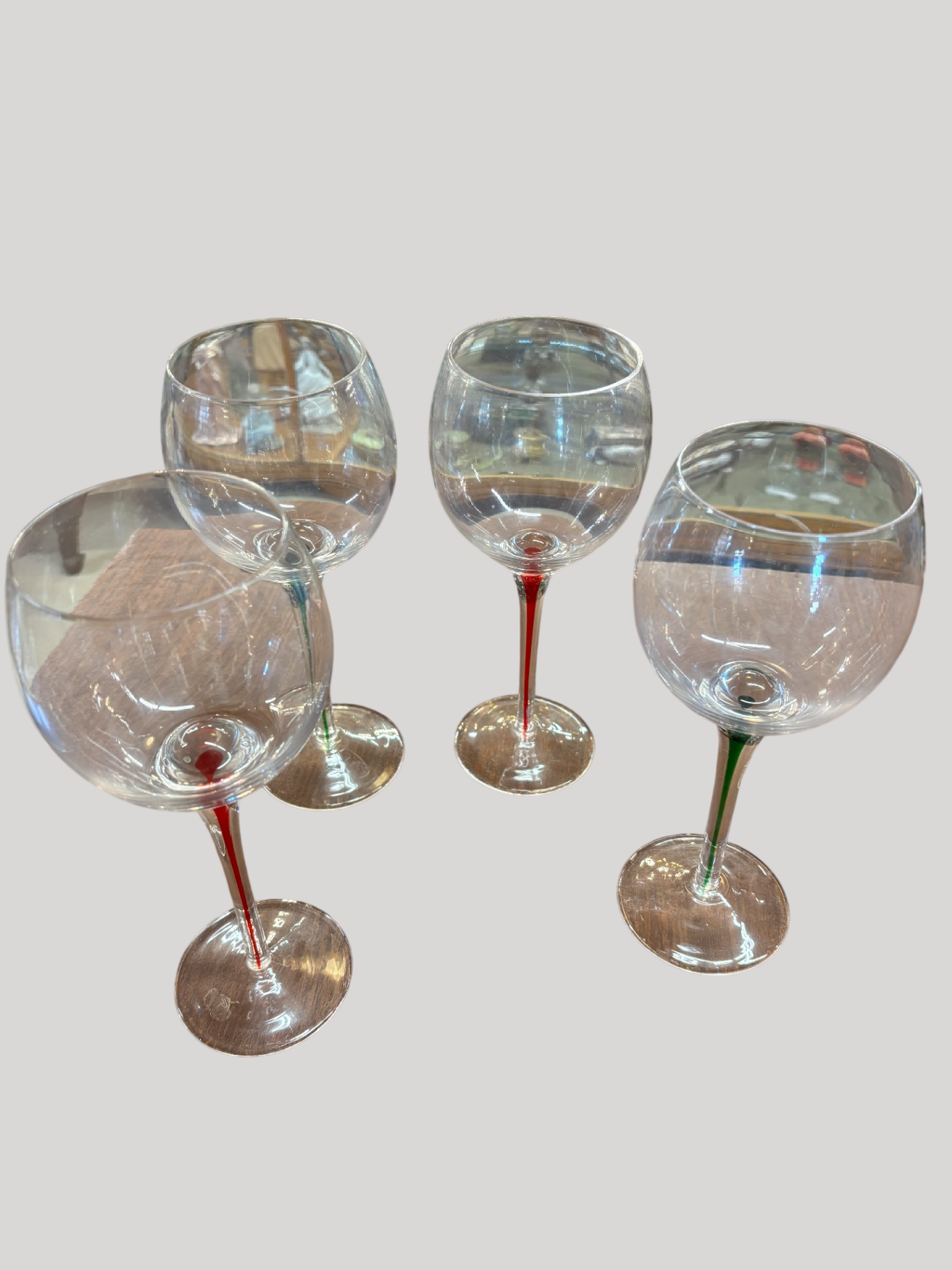 9" Pier 1 Red Wine Glasses / Clear With Red / Green Line Of Color