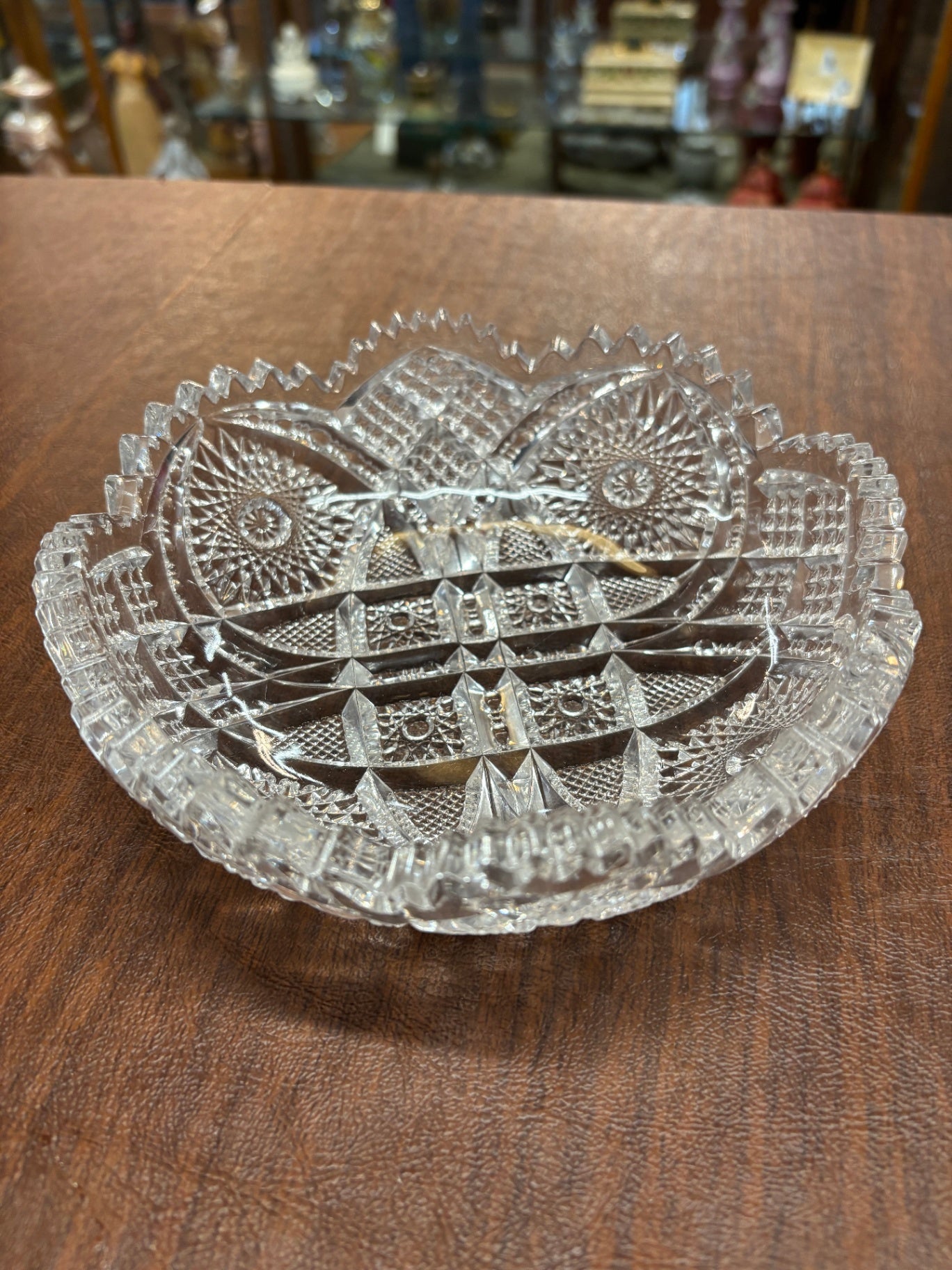 Antique Bellaire Pattern Nucut Glass Candy Nut Dish 6 1/2" × 2"