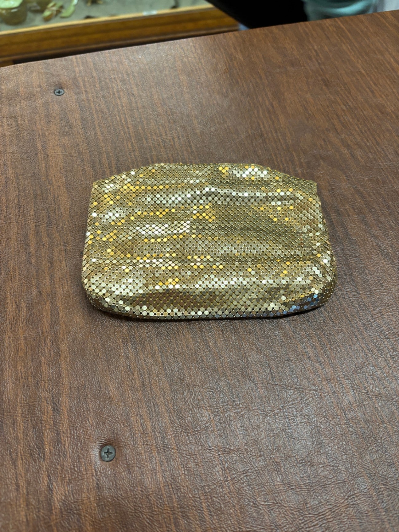 Whiting & Davis Gold-tone Metal Mesh Small Clutch 6 1/2"