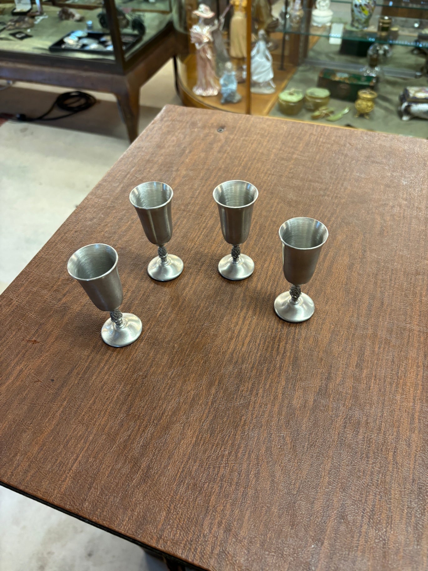 Set of three pewter cordial cups 4”Stemmed shot glasses Woodbury pewterers ATC