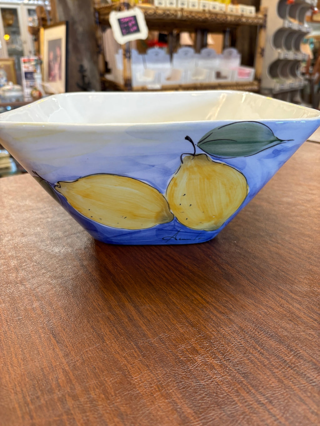 KIC Fresh Fruit Hand Painted Stonemite Small Bowl Blue With Lemons 