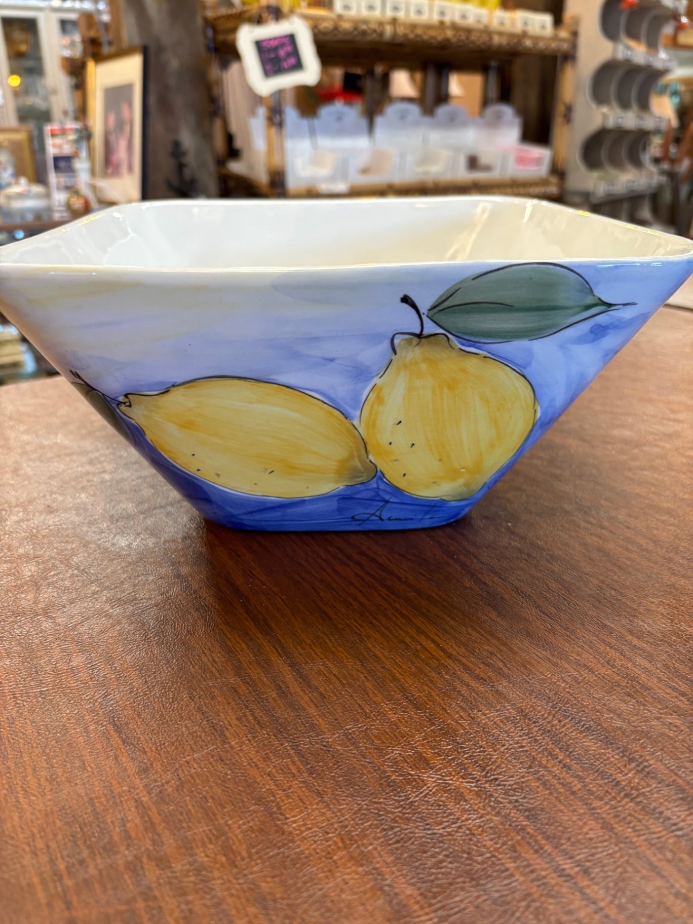 KIC Fresh Fruit Hand Painted Stonemite Small Bowl Blue With Lemons 